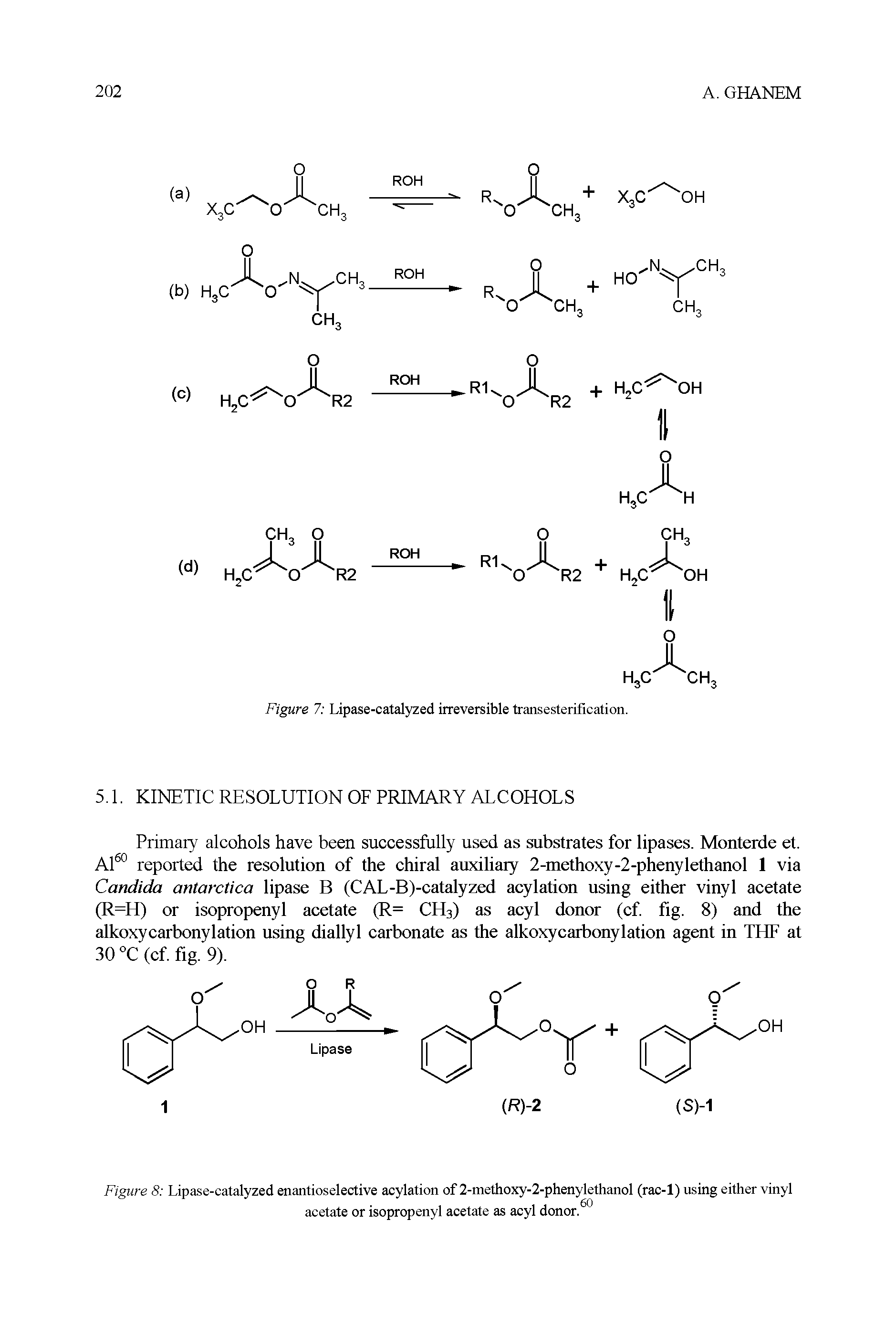 Figure 8 Lipase-catalyzed enantioselective acylation of 2-methoxy-2-phenylethanol (rac-1) using either vinyl acetate or isopropenyl acetate as acyl donor.
