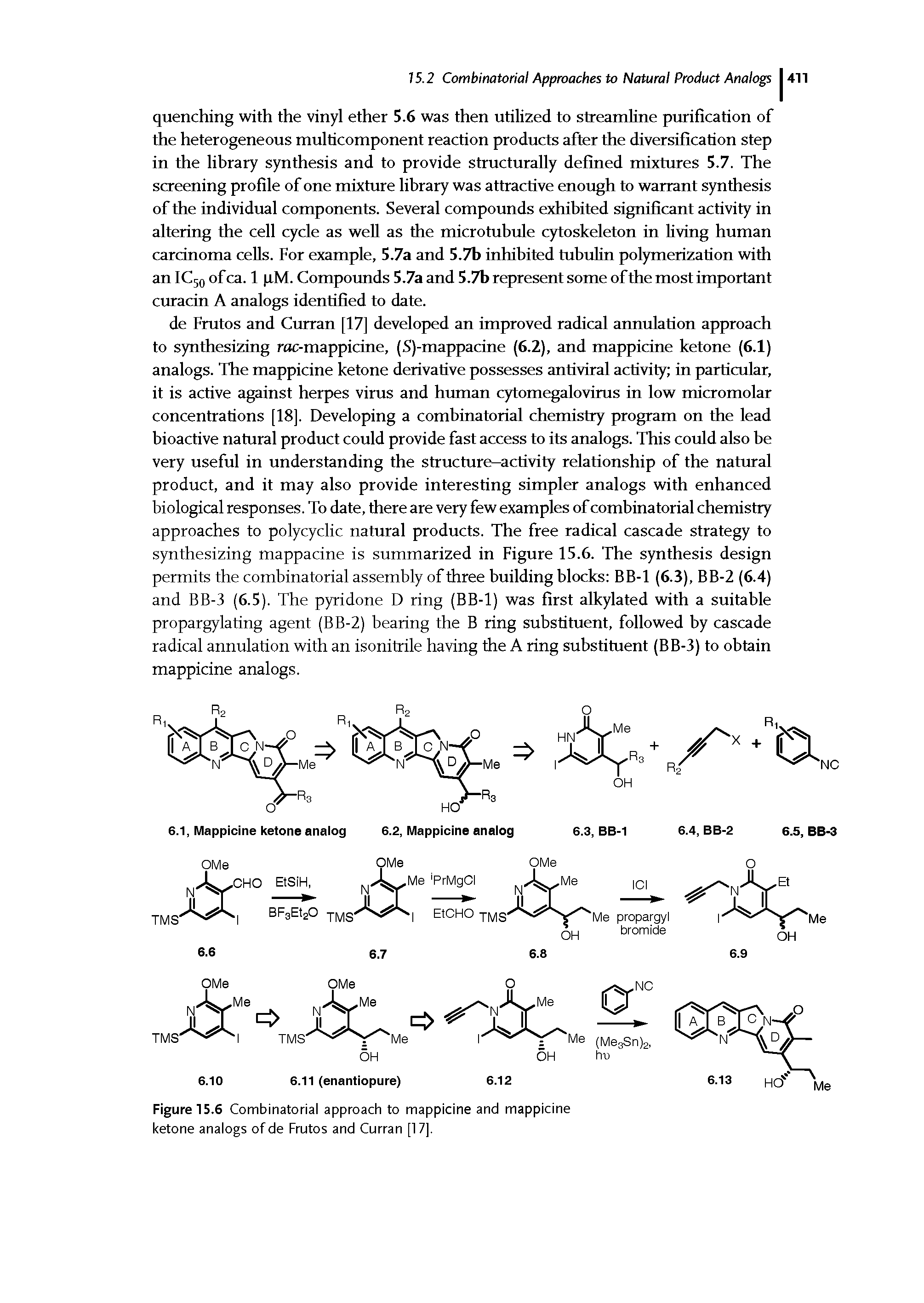 Figure 15.6 Combinatorial approach to mappicine and mappicine ketone analogs of de Frutos and Curran [17].