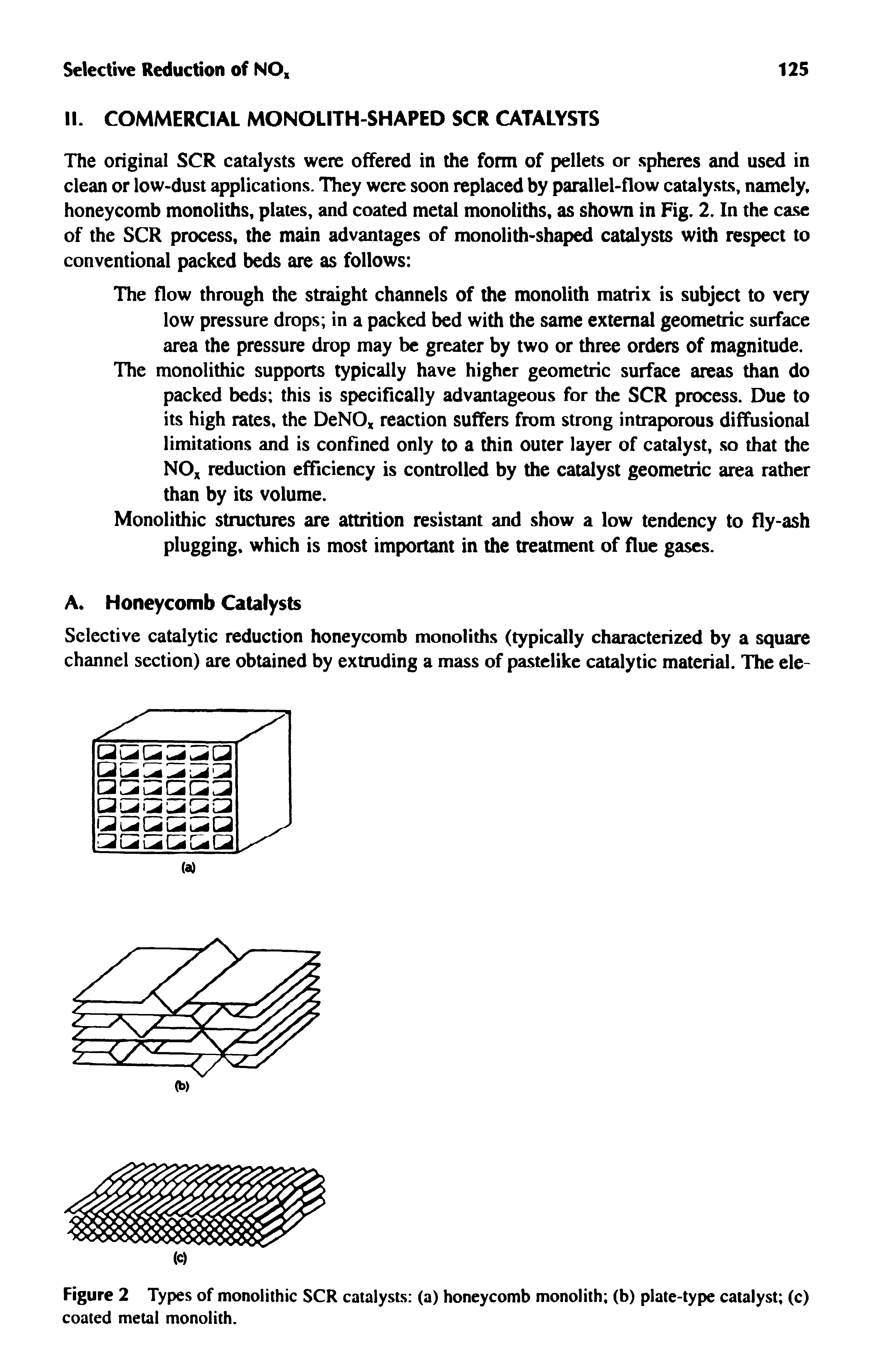 Figure 2 Types of monolithic SCR catalysts (a) honeycomb monolith (b) plate-type catalyst (c) coated metal monolith.