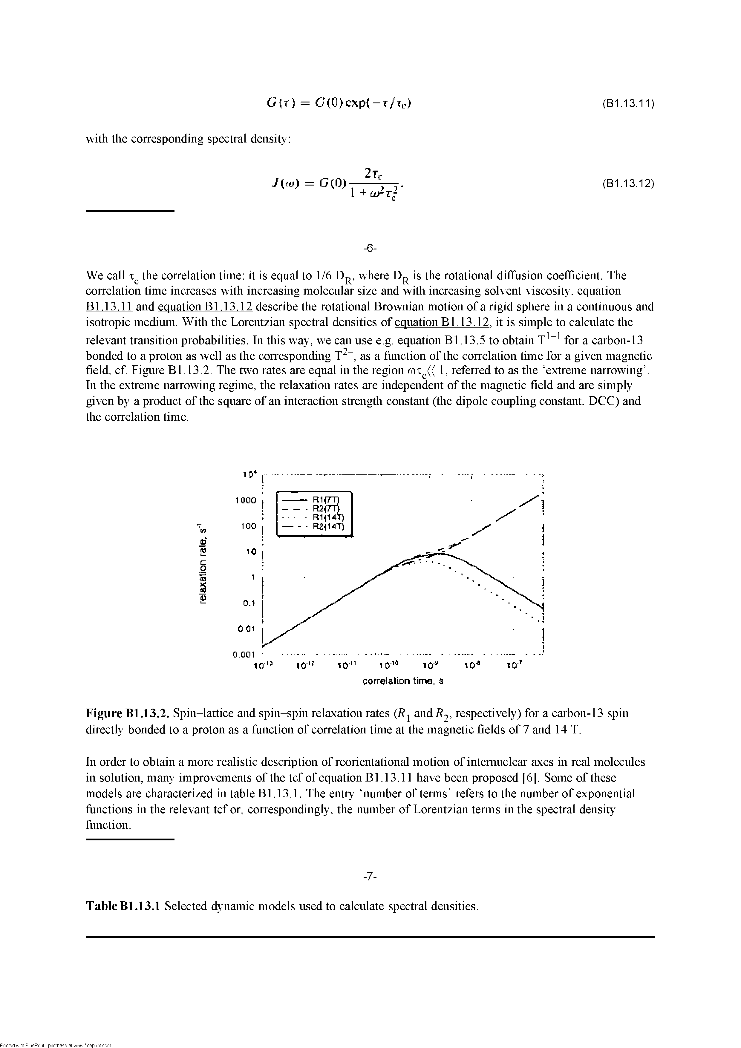 Table Bl.13.1 Selected dynamic models used to calculate spectral densities.