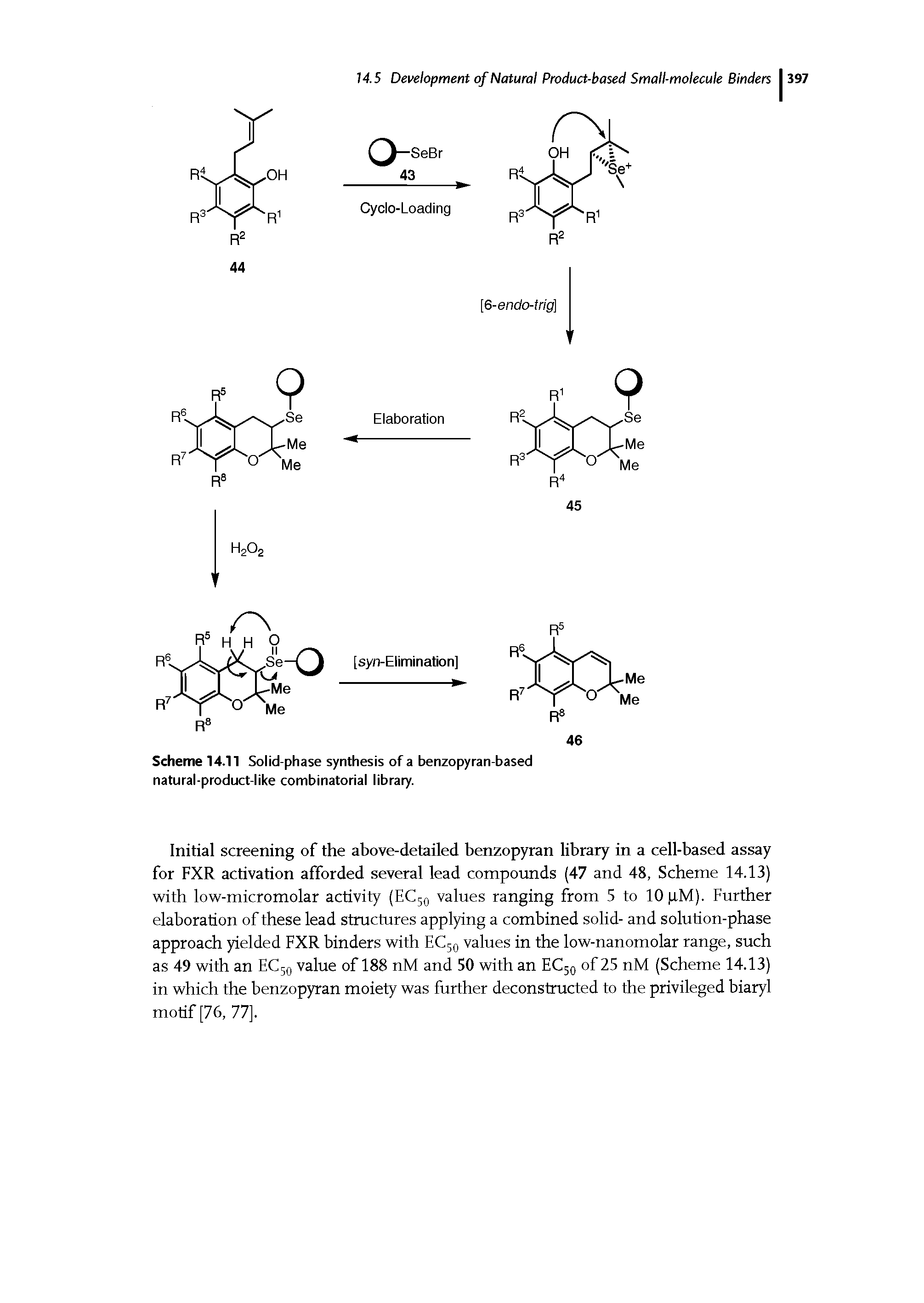 Scheme 14.11 Solid-phase synthesis of a benzopyran-based natural-product-like combinatorial library.
