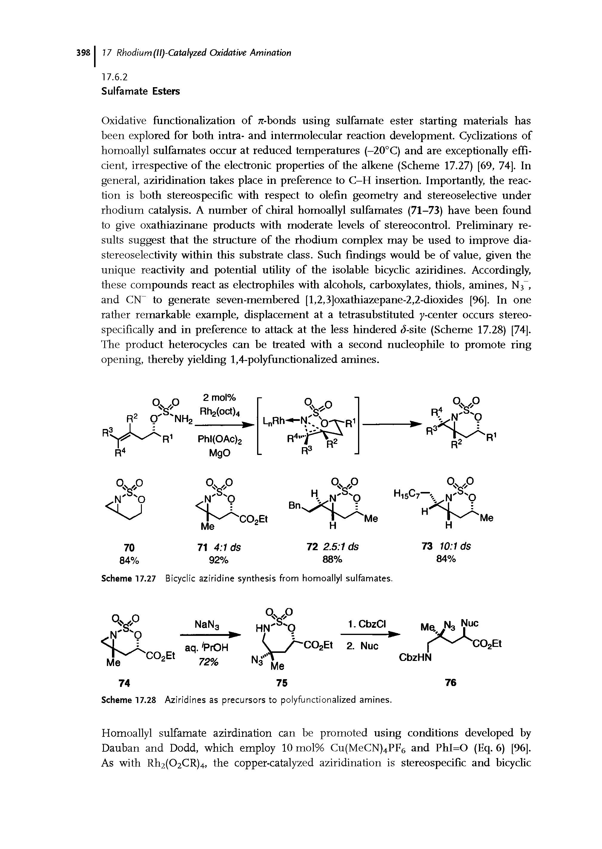 Scheme 17.27 Bicyclic aziridine synthesis from homoallyl sulfamates.