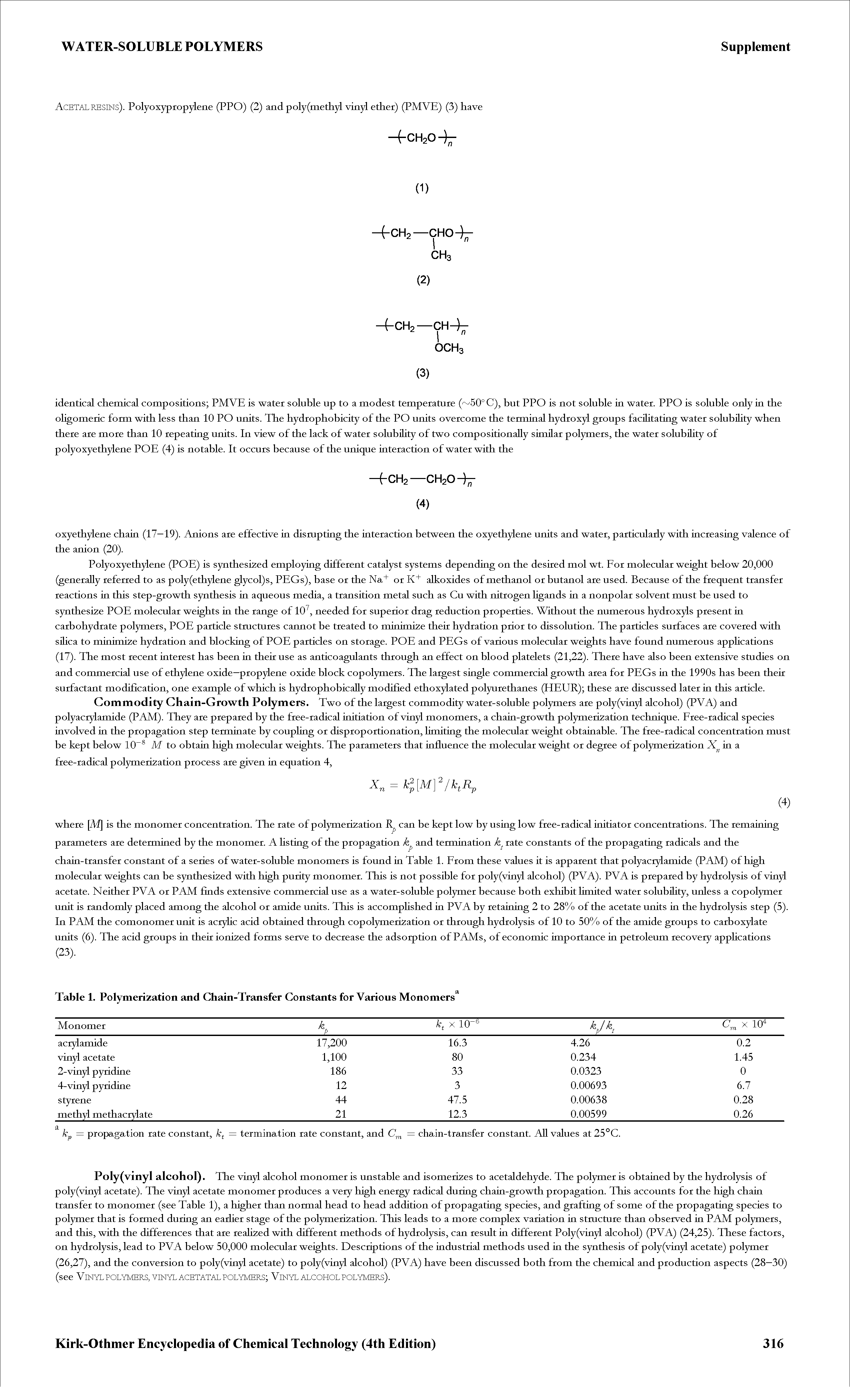 Table 1. Polymerization and Chain-Transfer Constants for Various Monomers ...