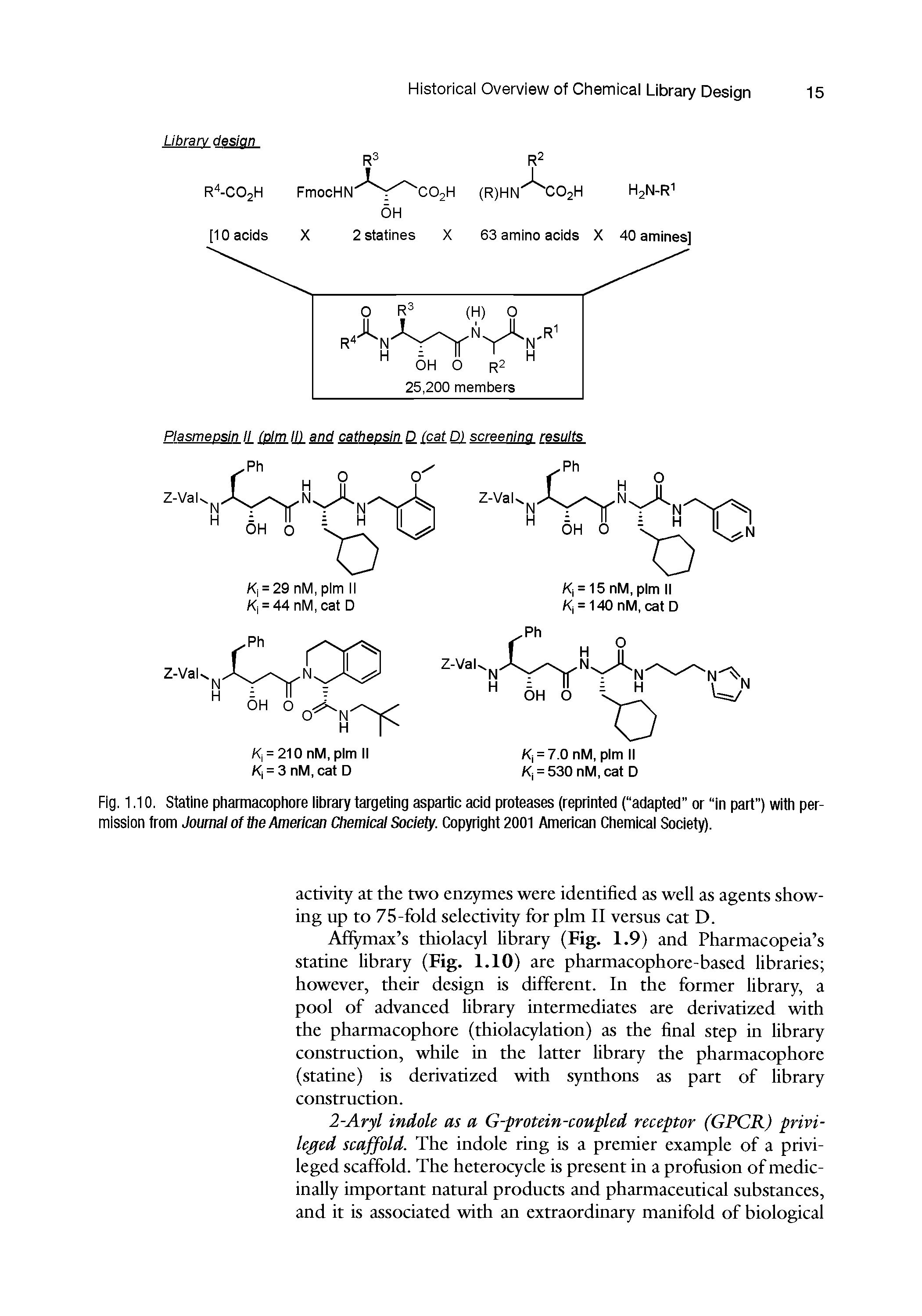 Fig. 1.10. Statine pharmacophore library targeting aspartic acid proteases (reprinted ( adapted or in part ) with permission from Journal of the American Chemical Society. Copyright 2001 American Chemical Society).