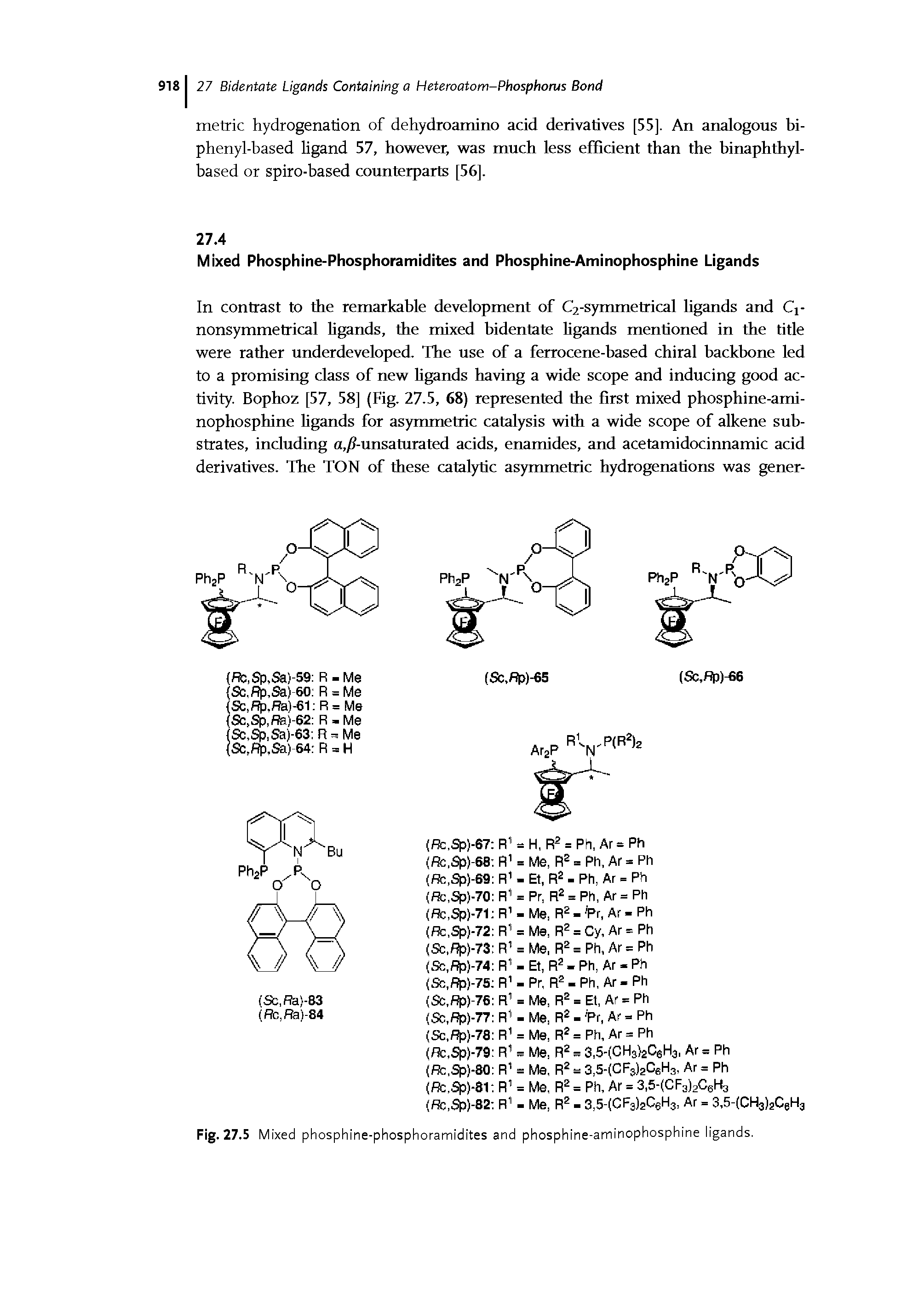 Fig. 27.5 Mixed phosphine-phosphoramidites and phosphine-aminophosphine ligands.
