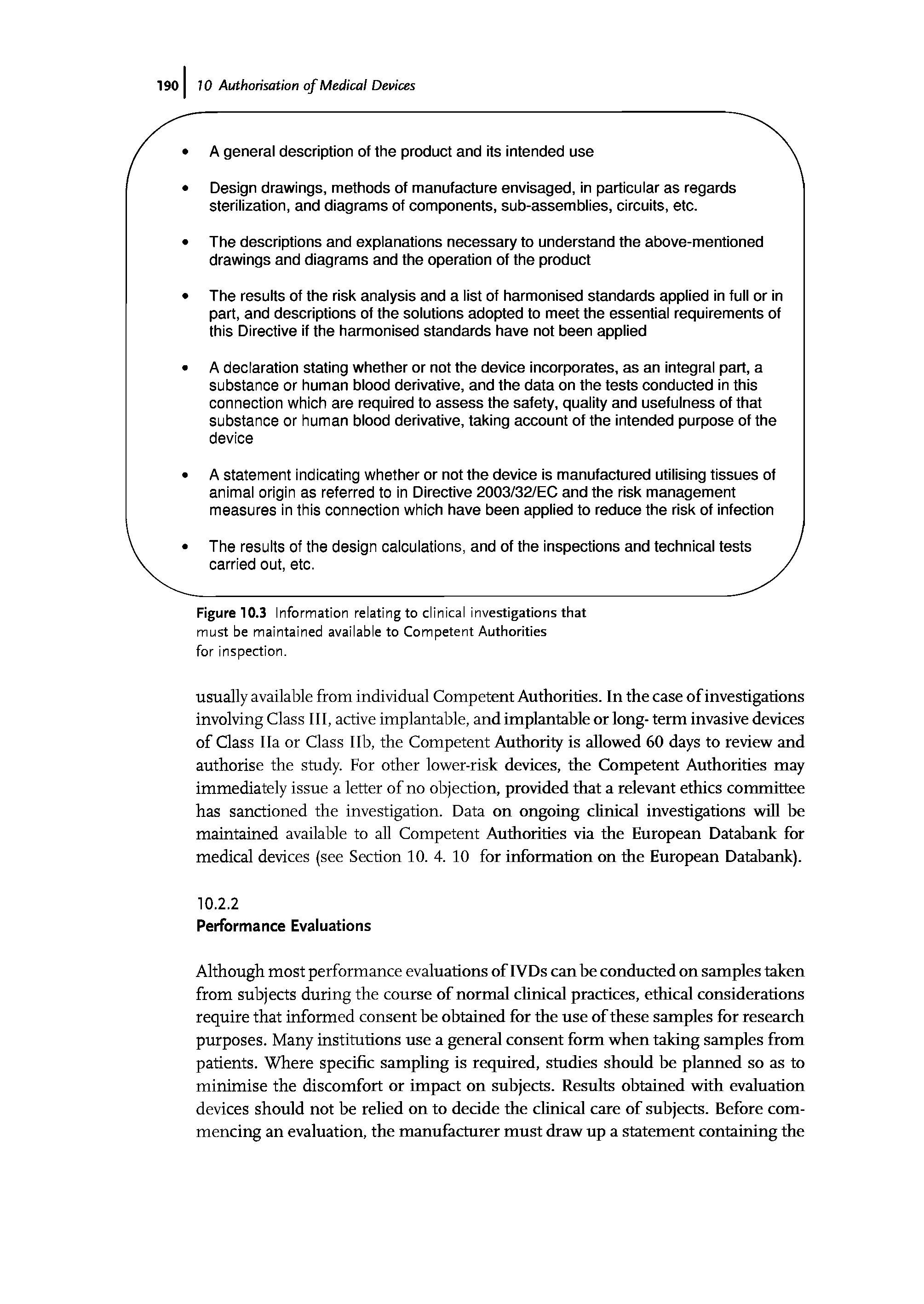 Figure 10.3 Information relating to clinical investigations that must be maintained available to Competent Authorities for inspection.