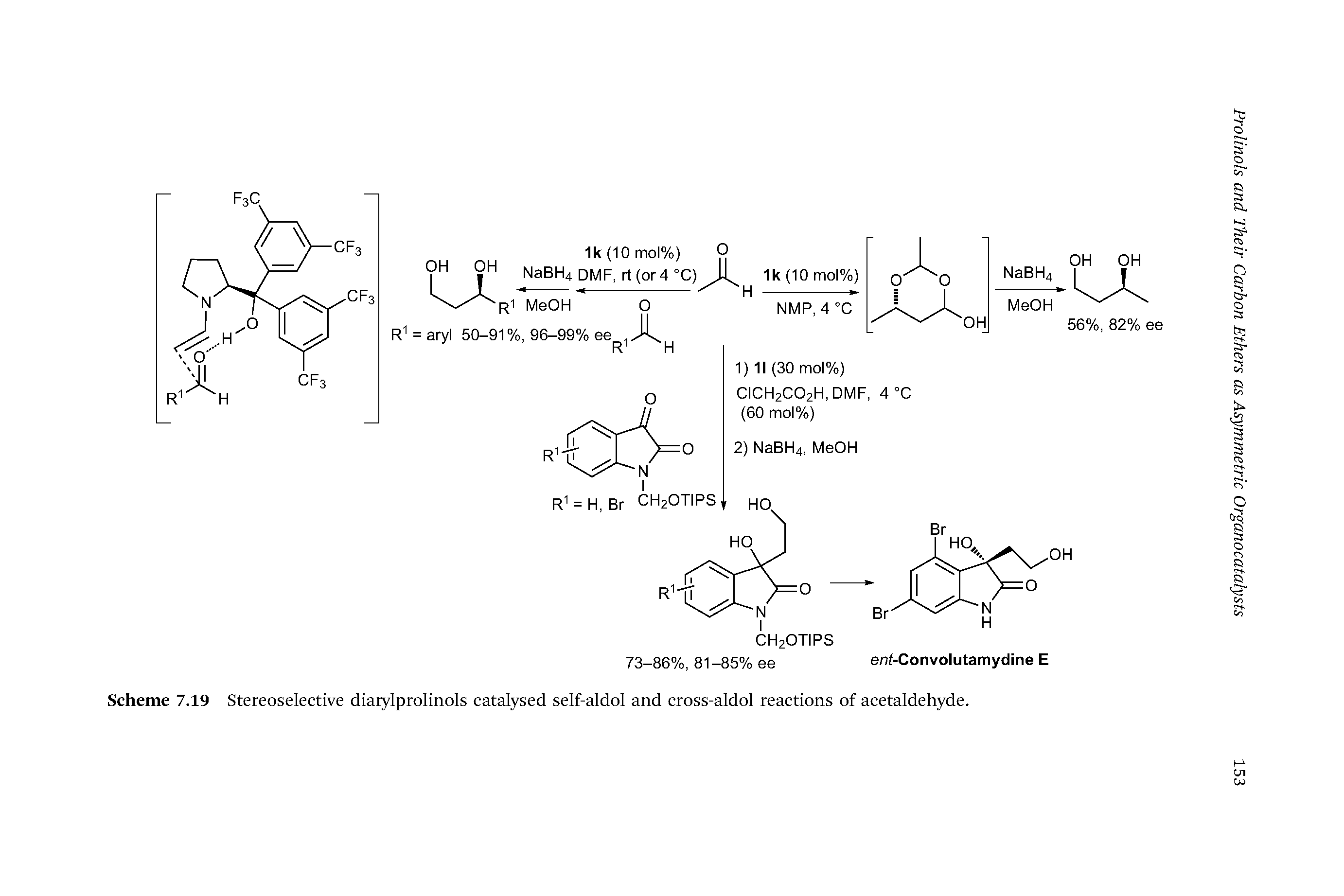 Scheme 7.19 Stereoselective diarylprolinols catalysed self-aldol and cross-aldol reactions of acetaldehyde.
