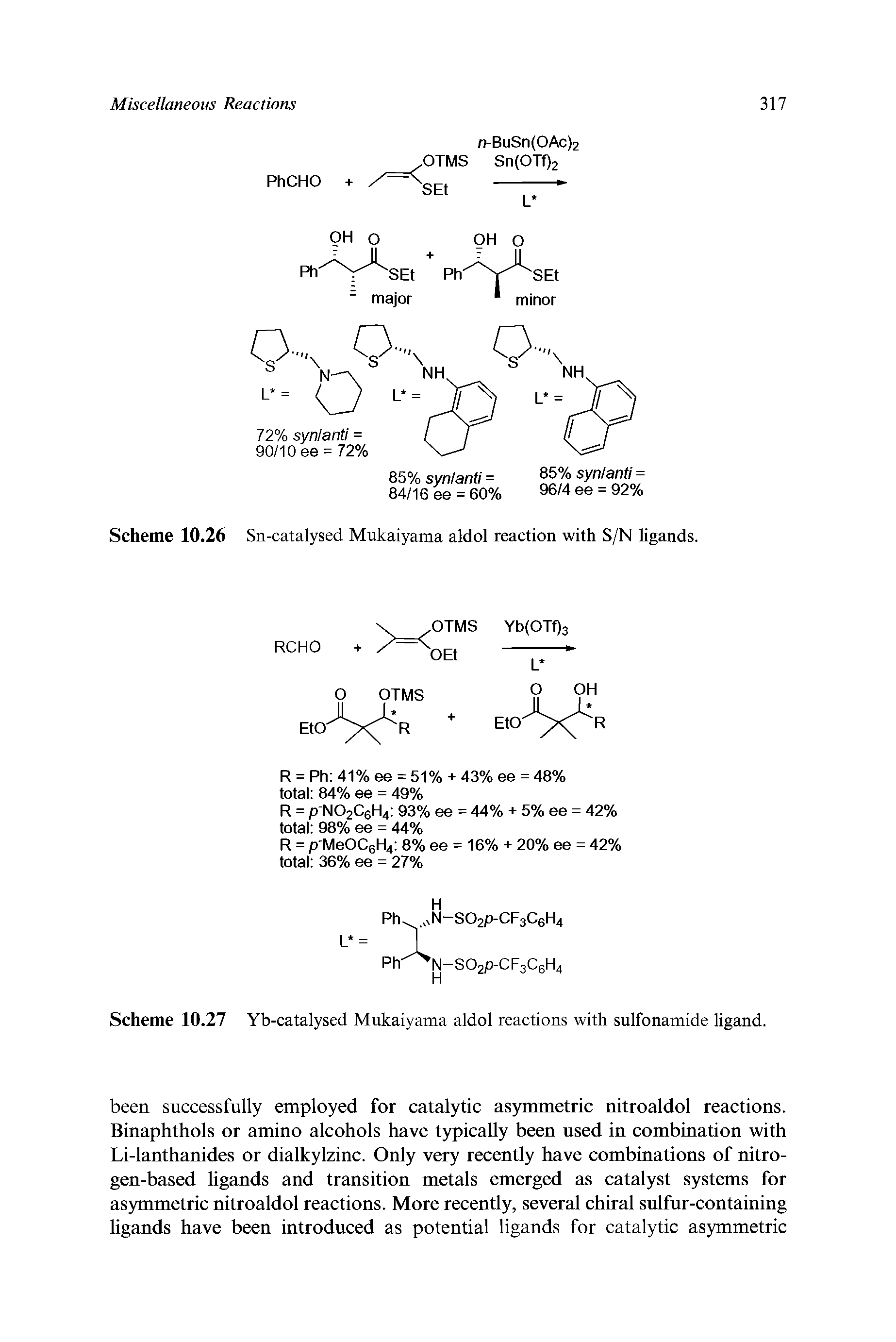 Scheme 10.26 Sn-catalysed Mukaiyama aldol reaction with S/N ligands.