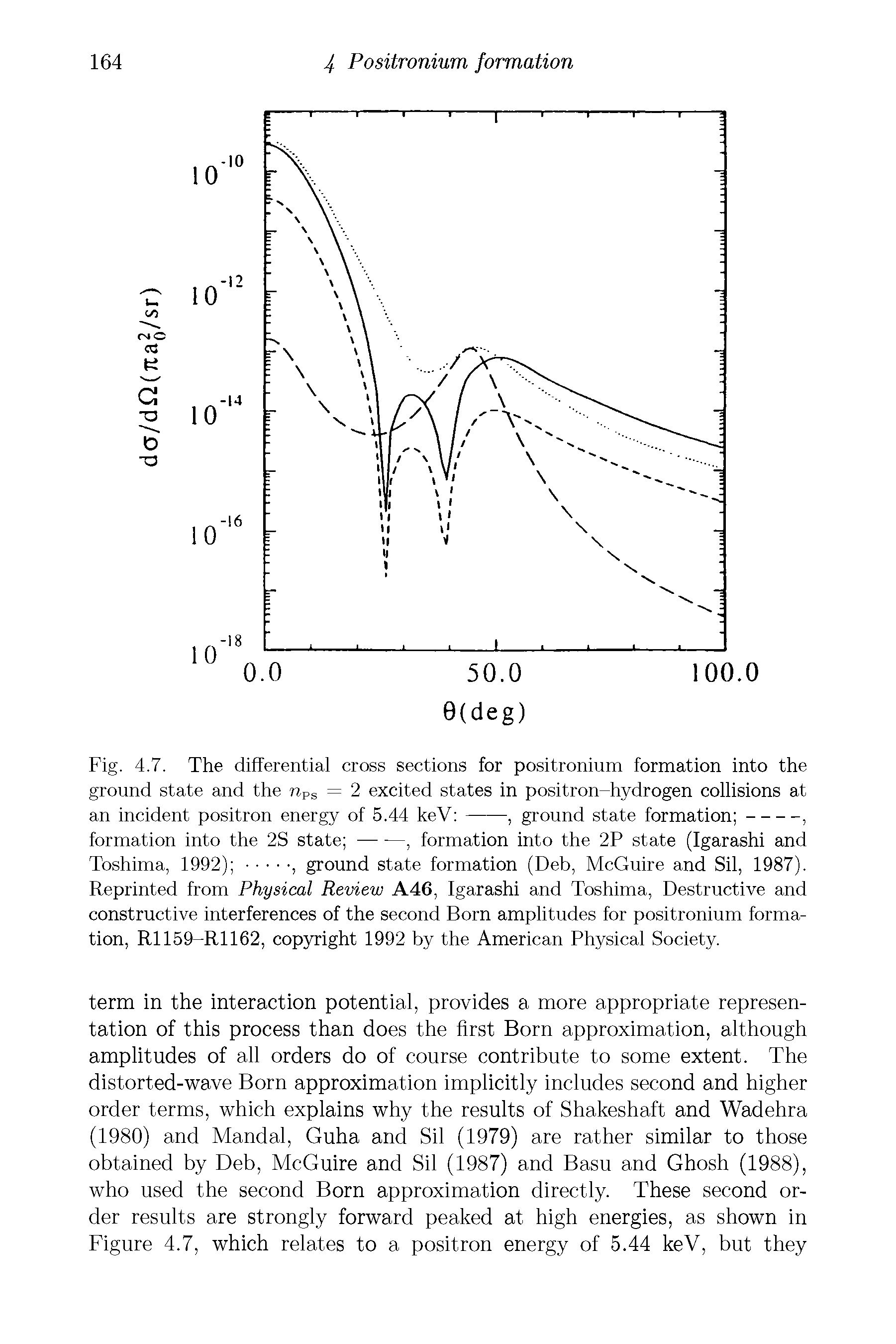 Fig. 4.7. The differential cross sections for positronium formation into the ground state and the nPS = 2 excited states in positron-hydrogen collisions at...
