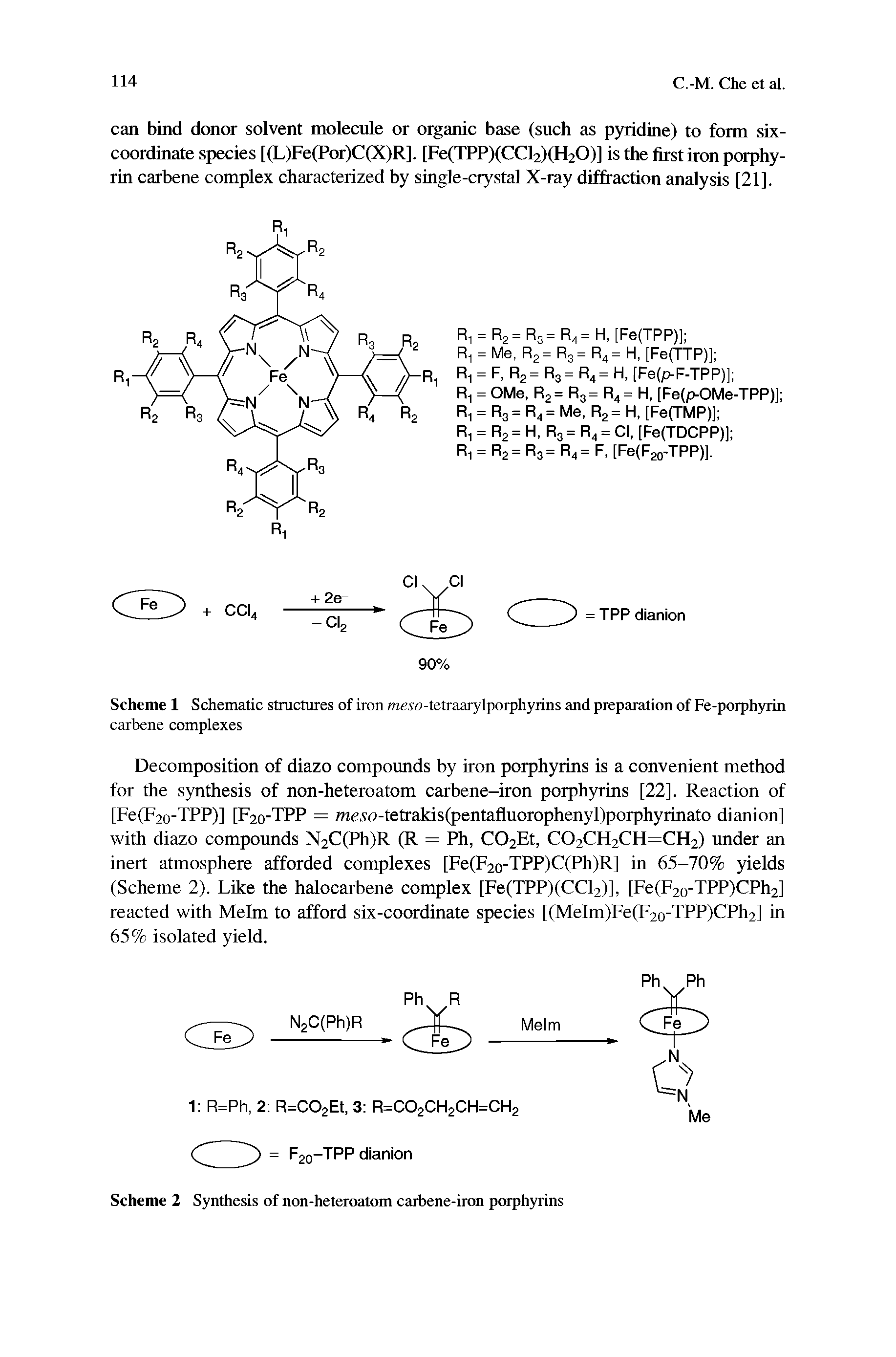Scheme 2 Synthesis of non-heteroatom carbene-iron porphyrins...