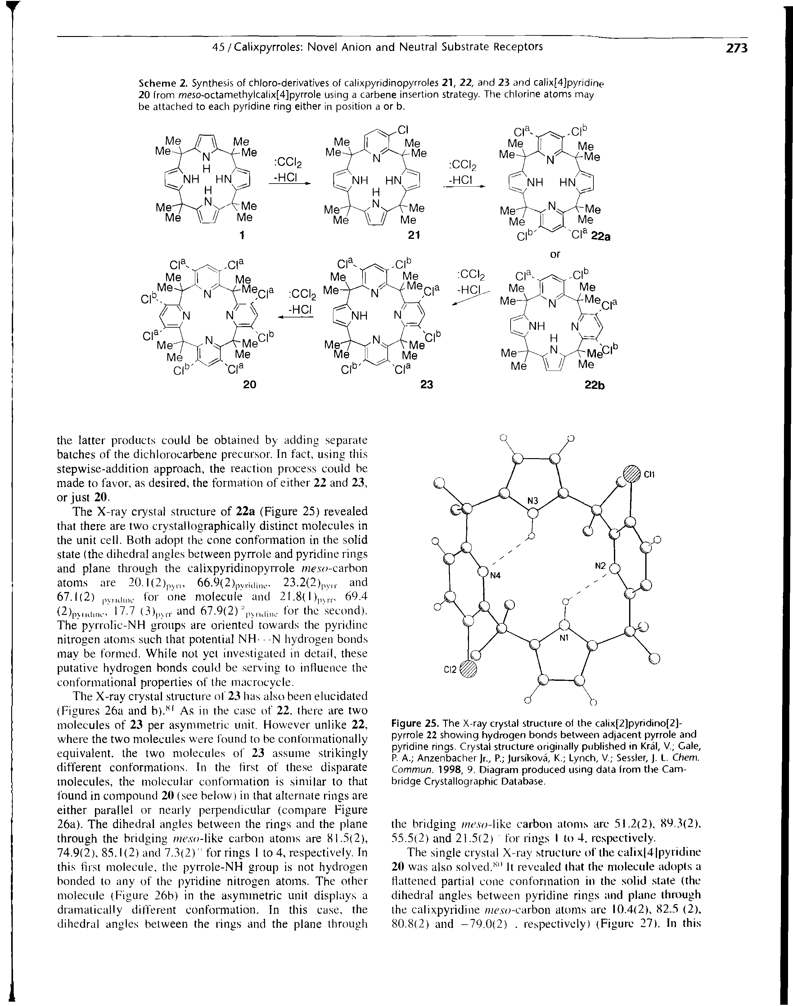 Scheme 2. Synthesis of chloro-derivatives of calixpyridinopyrroles 21, 22, and 23 and calix[4]pyridine 20 from meso-octamethylcalix[4]pyrrole using a carbene insertion strategy. The chlorine atoms may be attached to each pyridine ring either in position a or b.