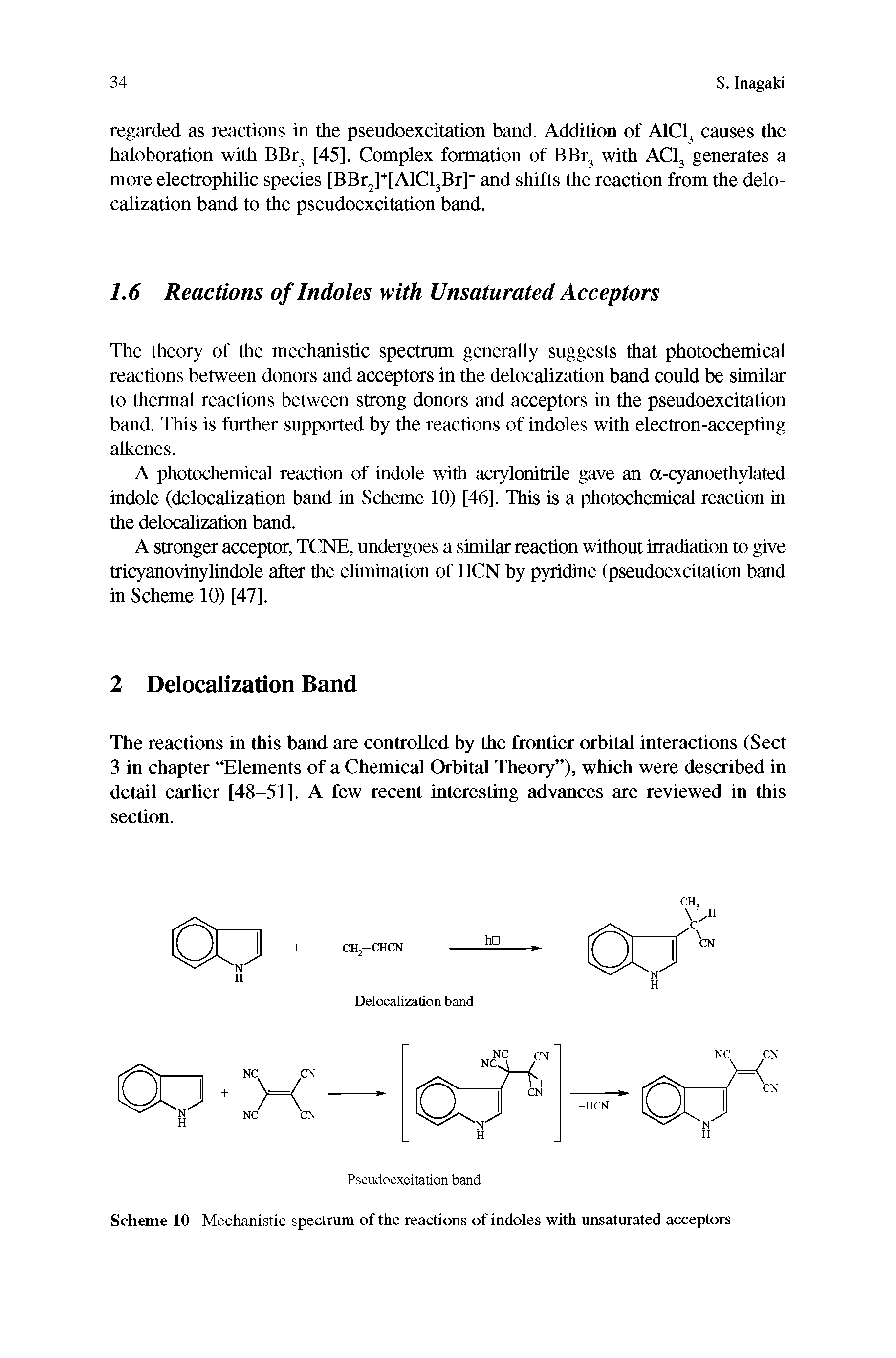 Scheme 10 Mechanistic spectrum of the reactions of indoles with unsaturated acceptors...