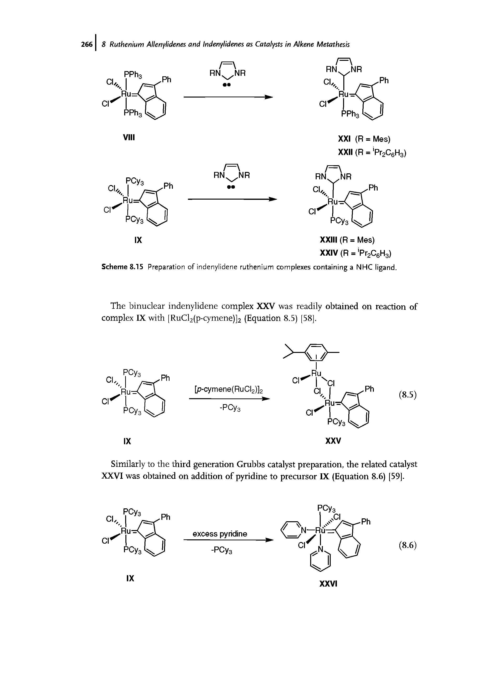Scheme 8.15 Preparation of indenylidene ruthenium complexes containing a NHC ligand.