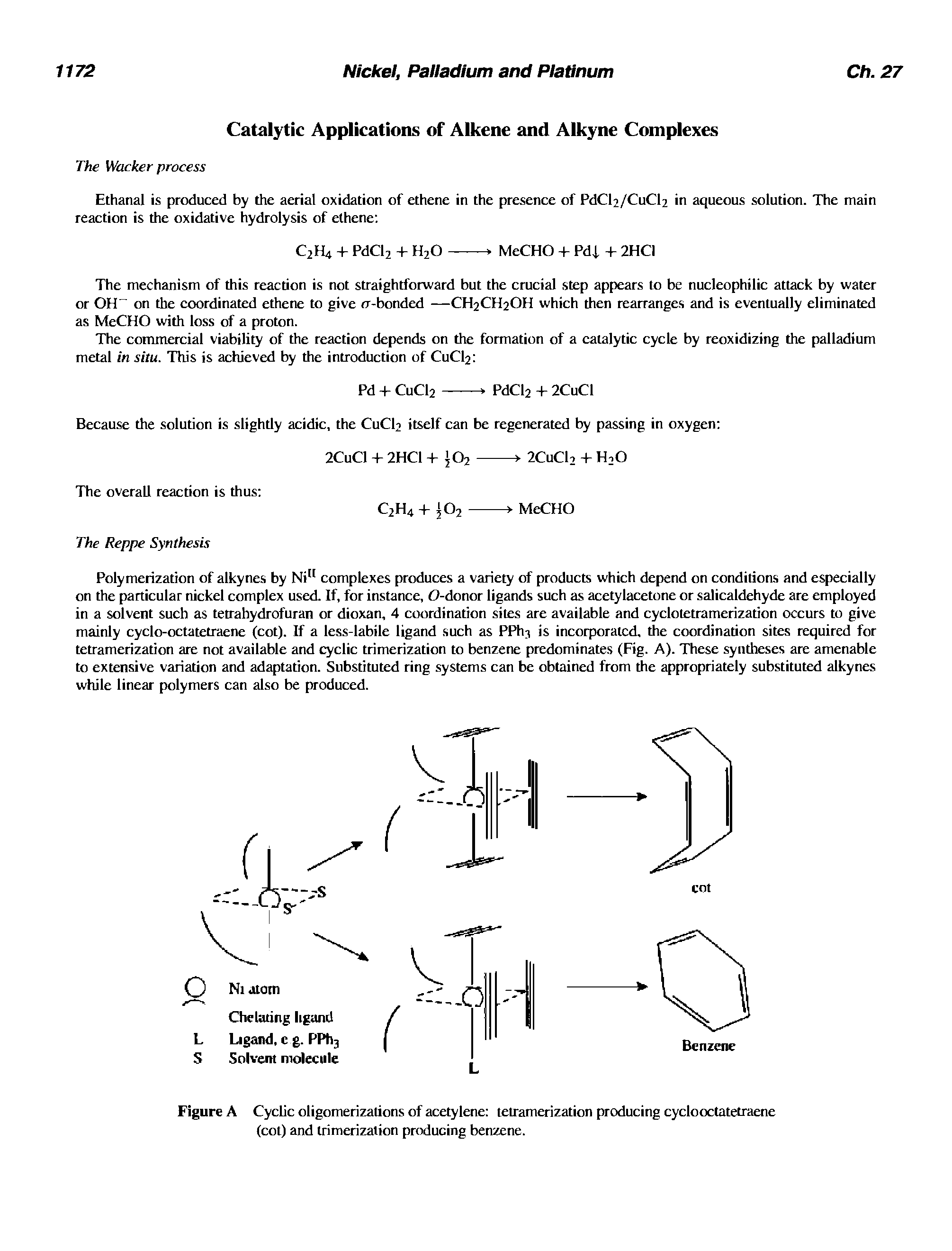 Figure A Cyclic oligomerizations of acetylene tetramerization producing cyclooctatetraene (cot) and trimerization producing benzene.
