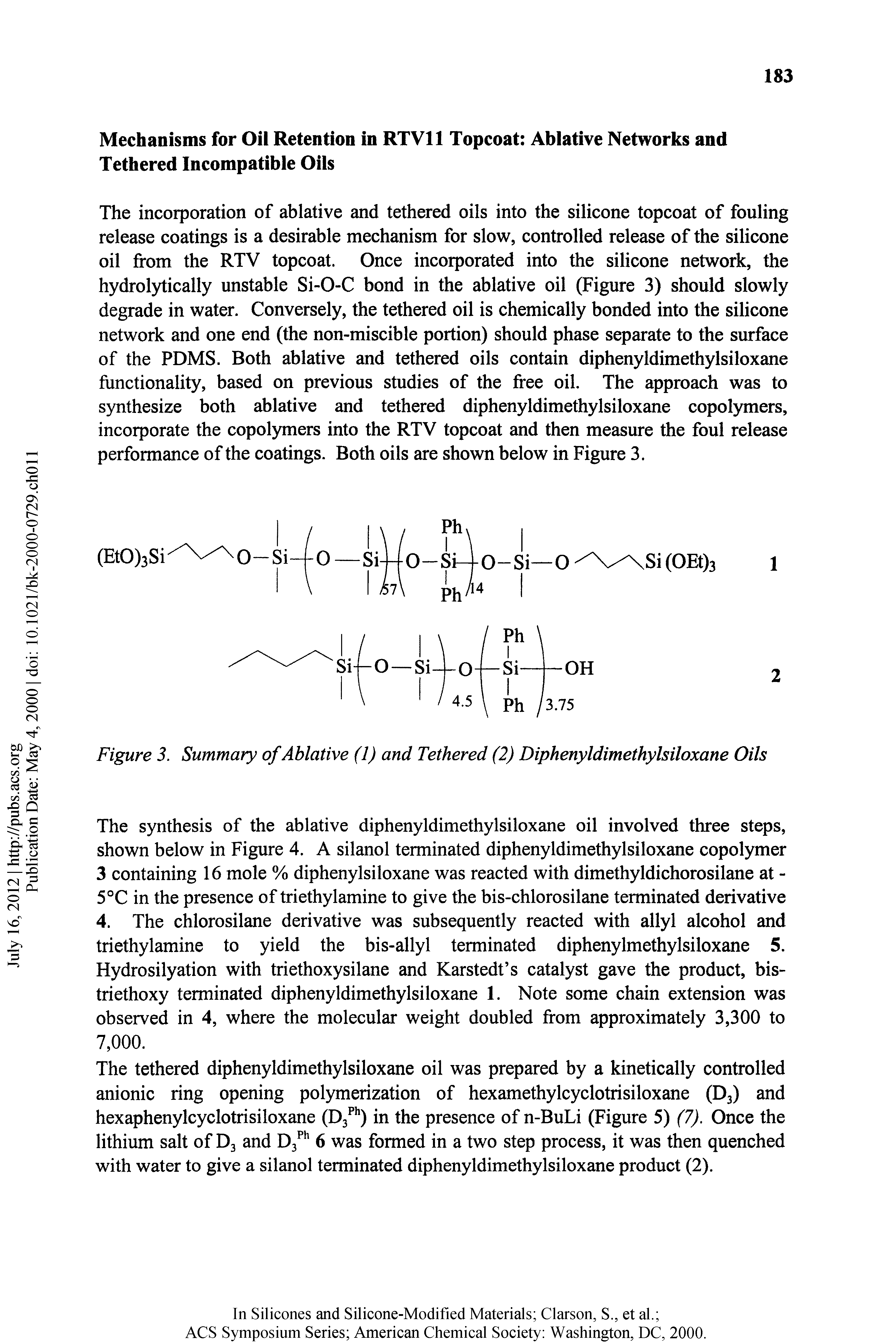 Figure 3. Summary of Ablative (1) and Tethered (2) Diphenyldimethylsiloxane Oils...