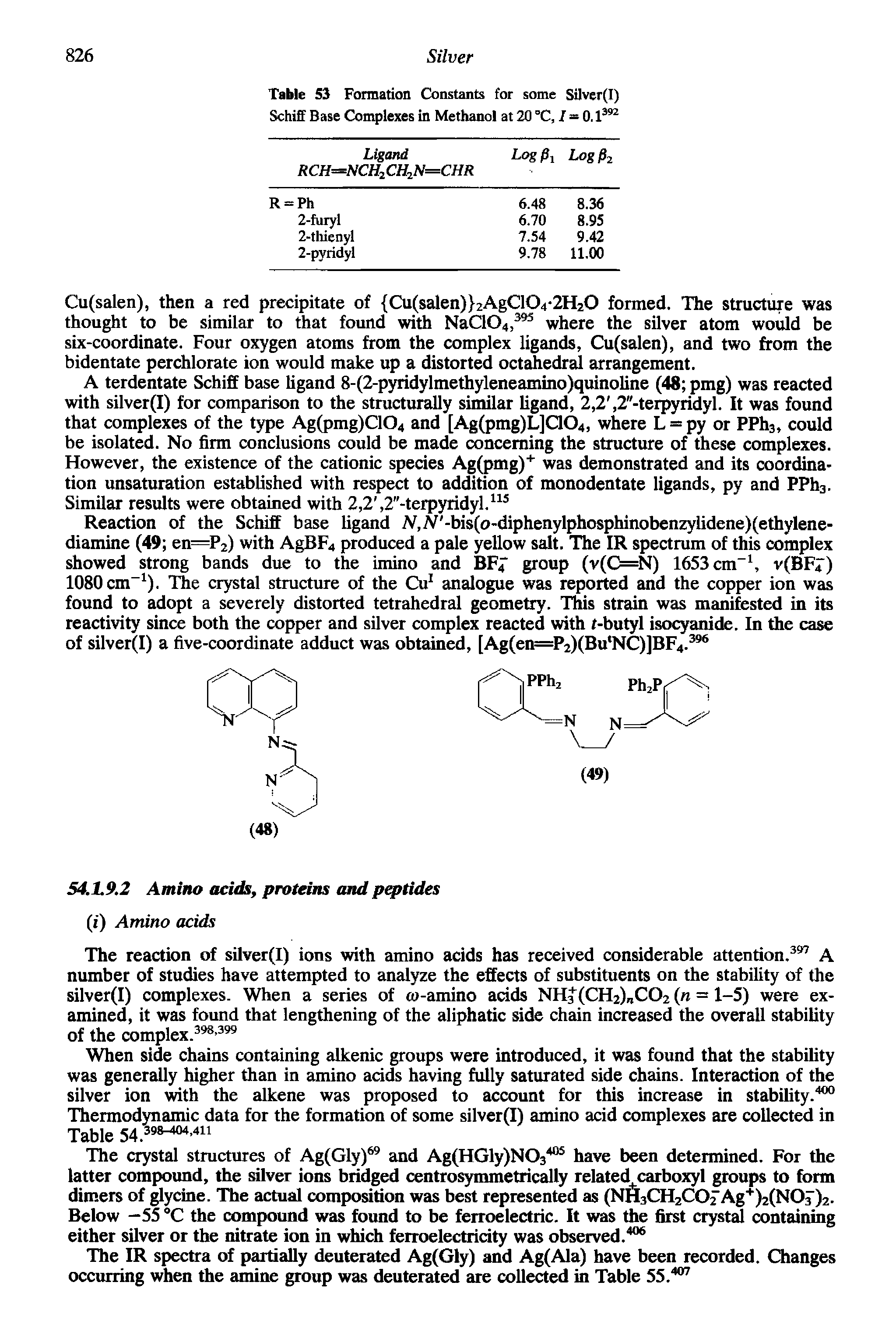 Table 53 Formation Constants for some Silver(I) Schiff Base Complexes in Methanol at 20°C, I - 0.I392...