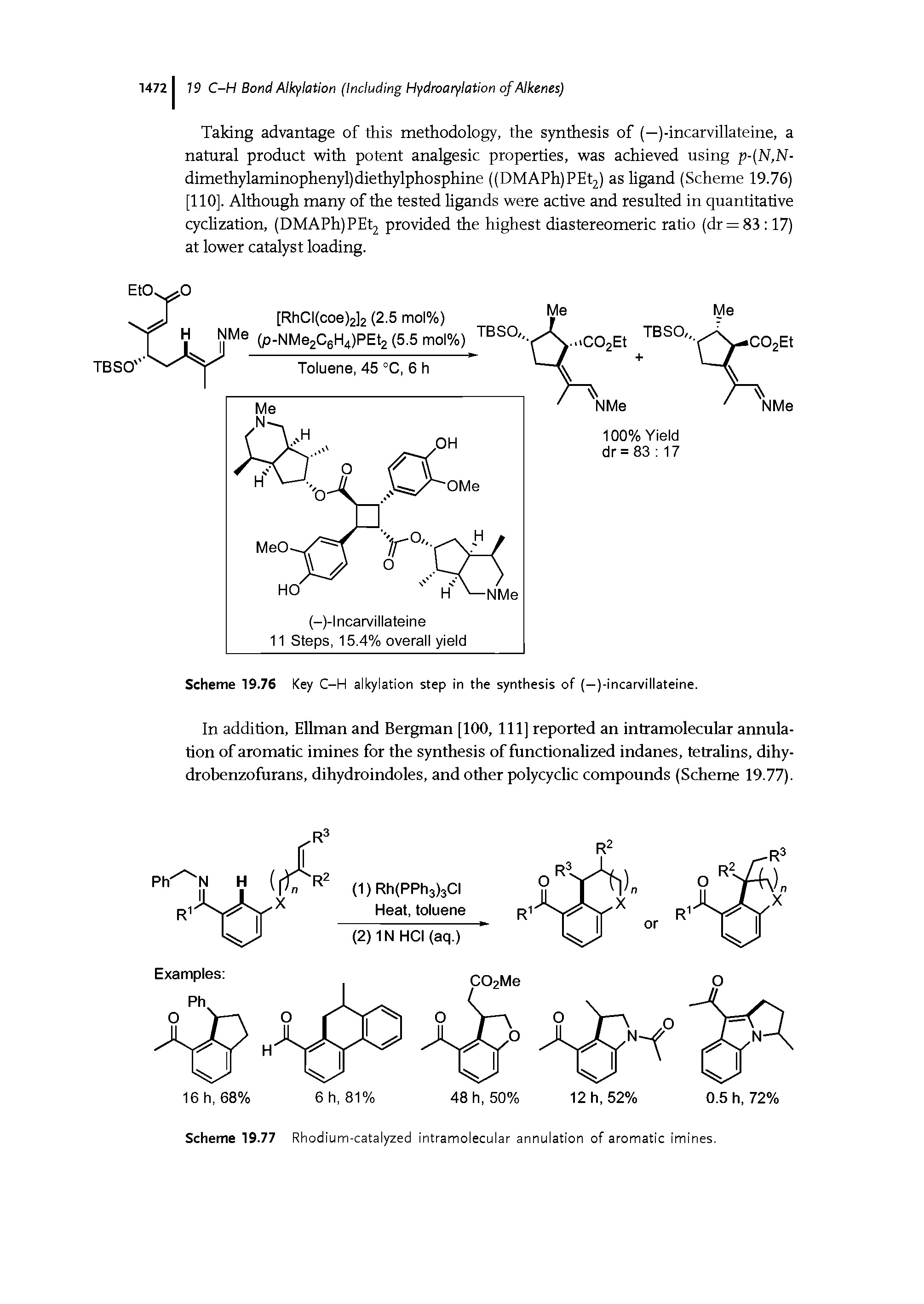 Scheme 19.77 Rhodium-catalyzed intramolecular annulation of aromatic imines.
