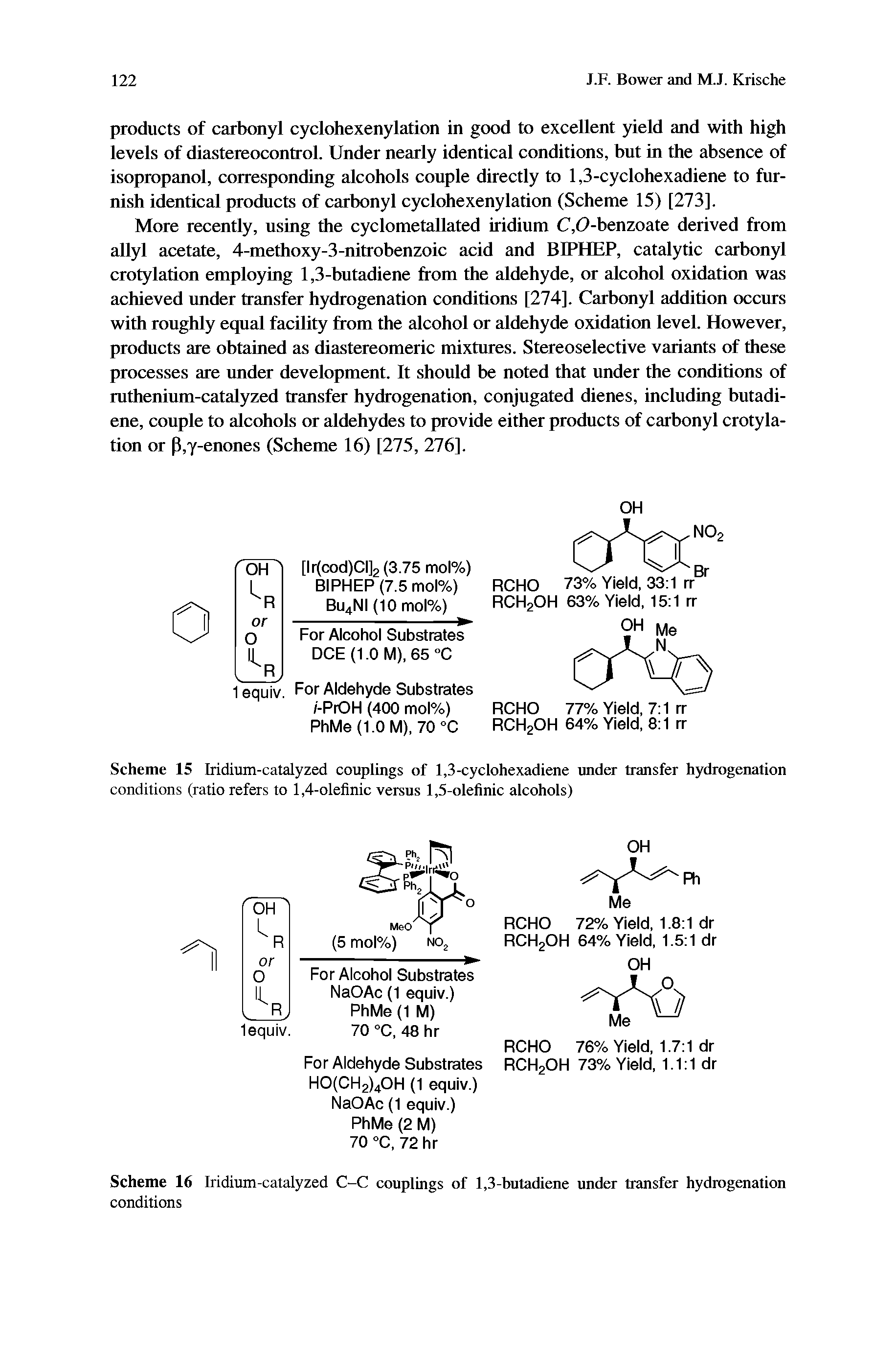 Scheme 15 Iridium-catalyzed couplings of 1,3-cyclohexadiene under transfer hydrogenation conditions (ratio refers to 1,4-oIefinic versus 1,5-olefinic alcohols)...