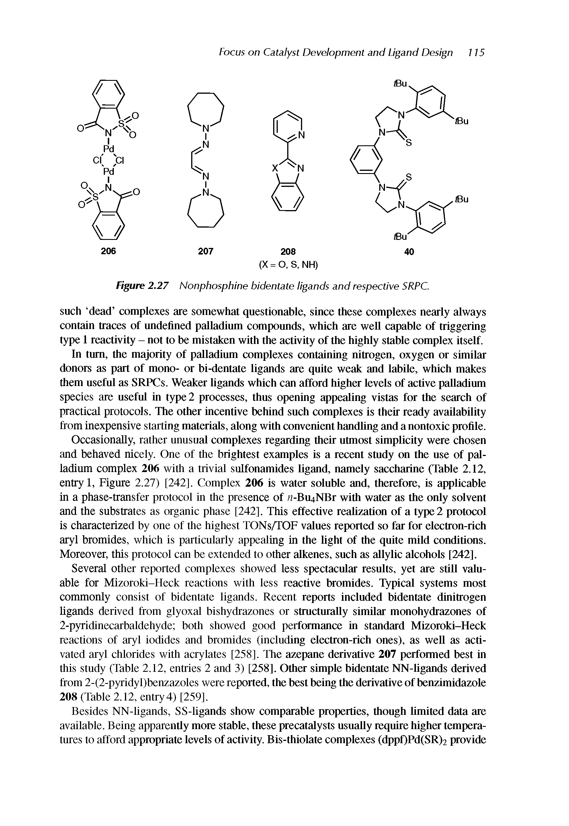 Figure 2.27 Nonphosphine bidentate ligands and respective SRPC.