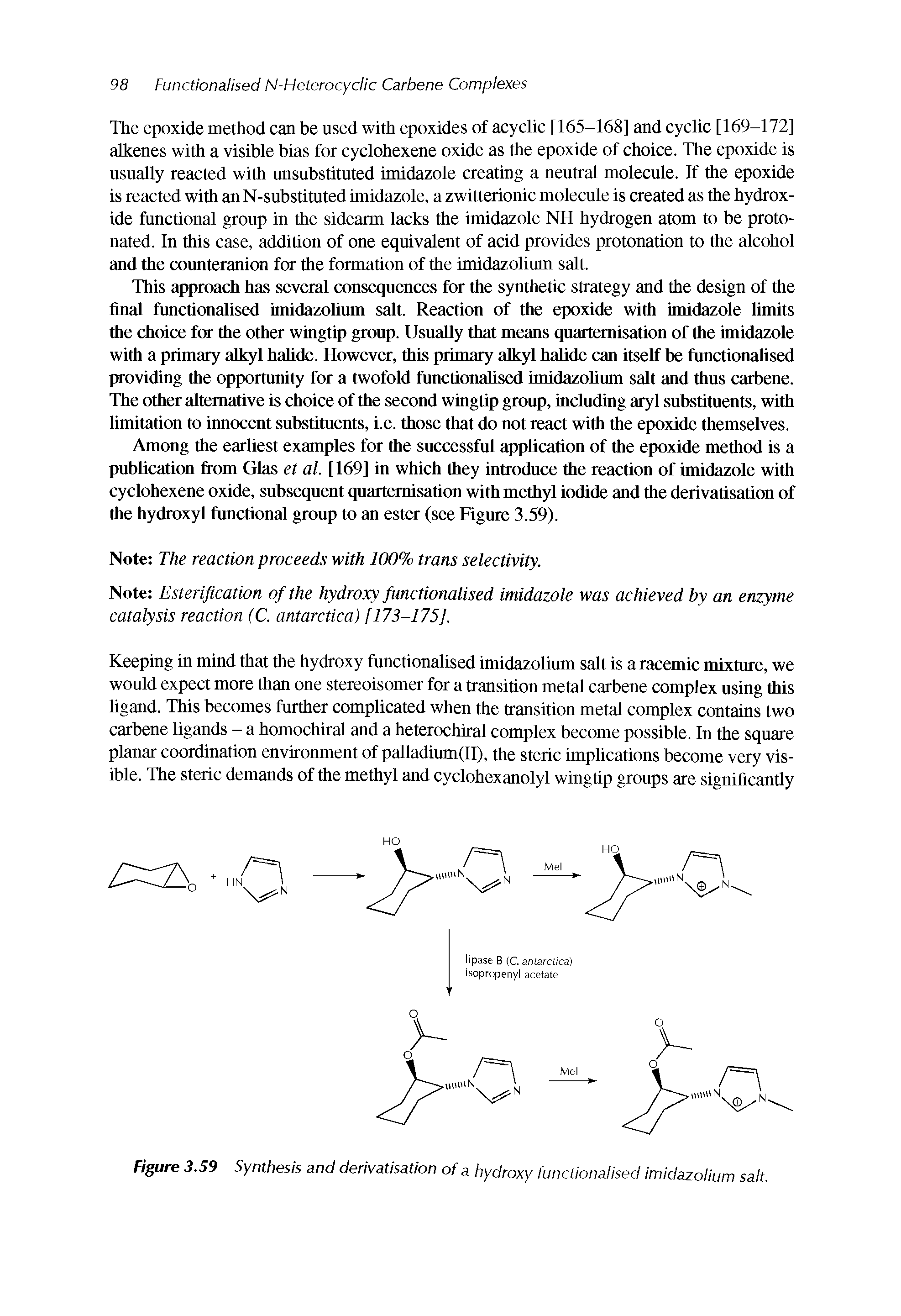 Figure 3.59 Synthesis and derivatisation of a hydroxy functionalised imidazolium salt.