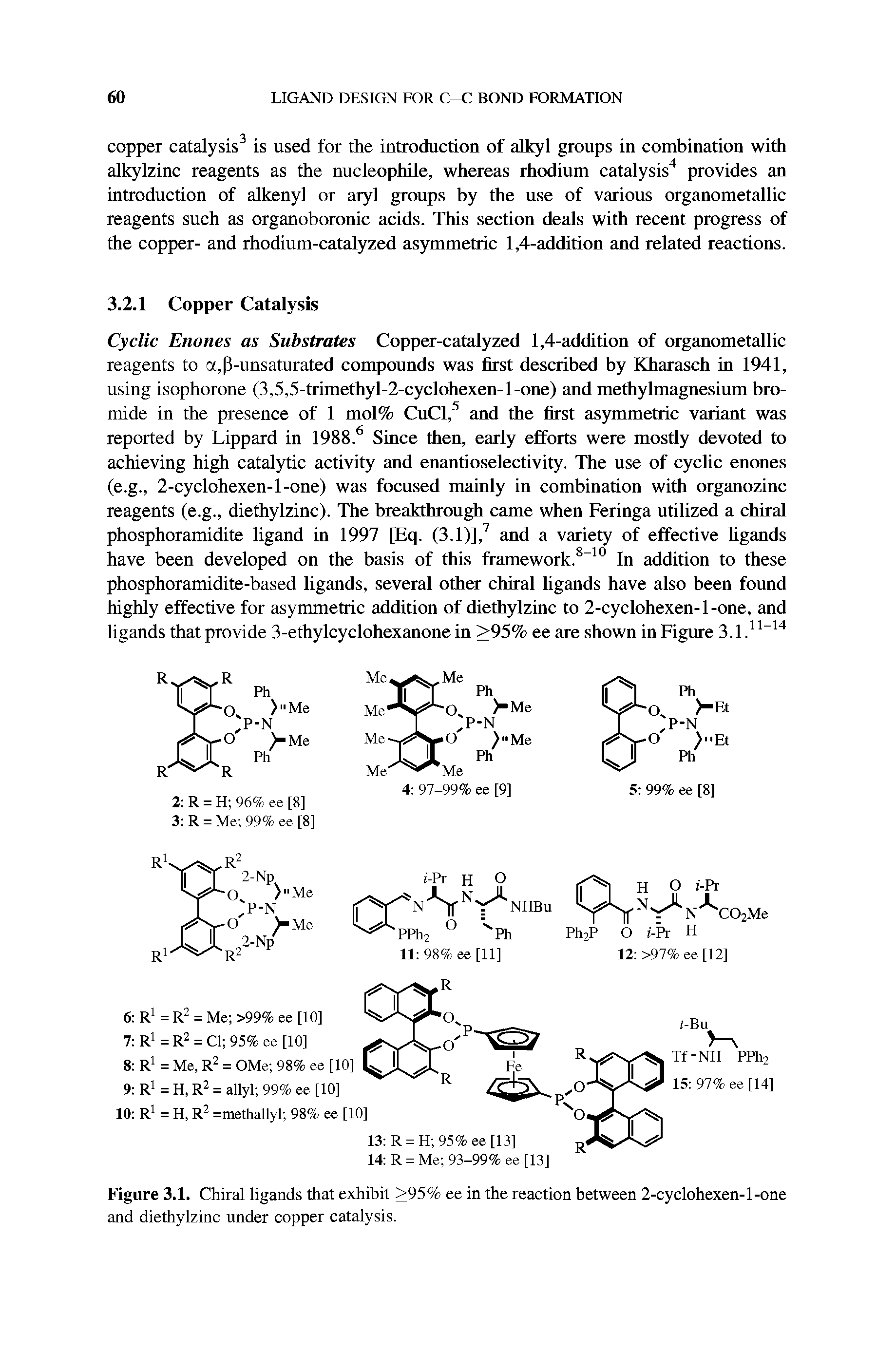 Figure 3.1. Chiral ligands that exhibit >95% ee in the reaction between 2-cyclohexen-l-one and diethylzinc under copper catalysis.