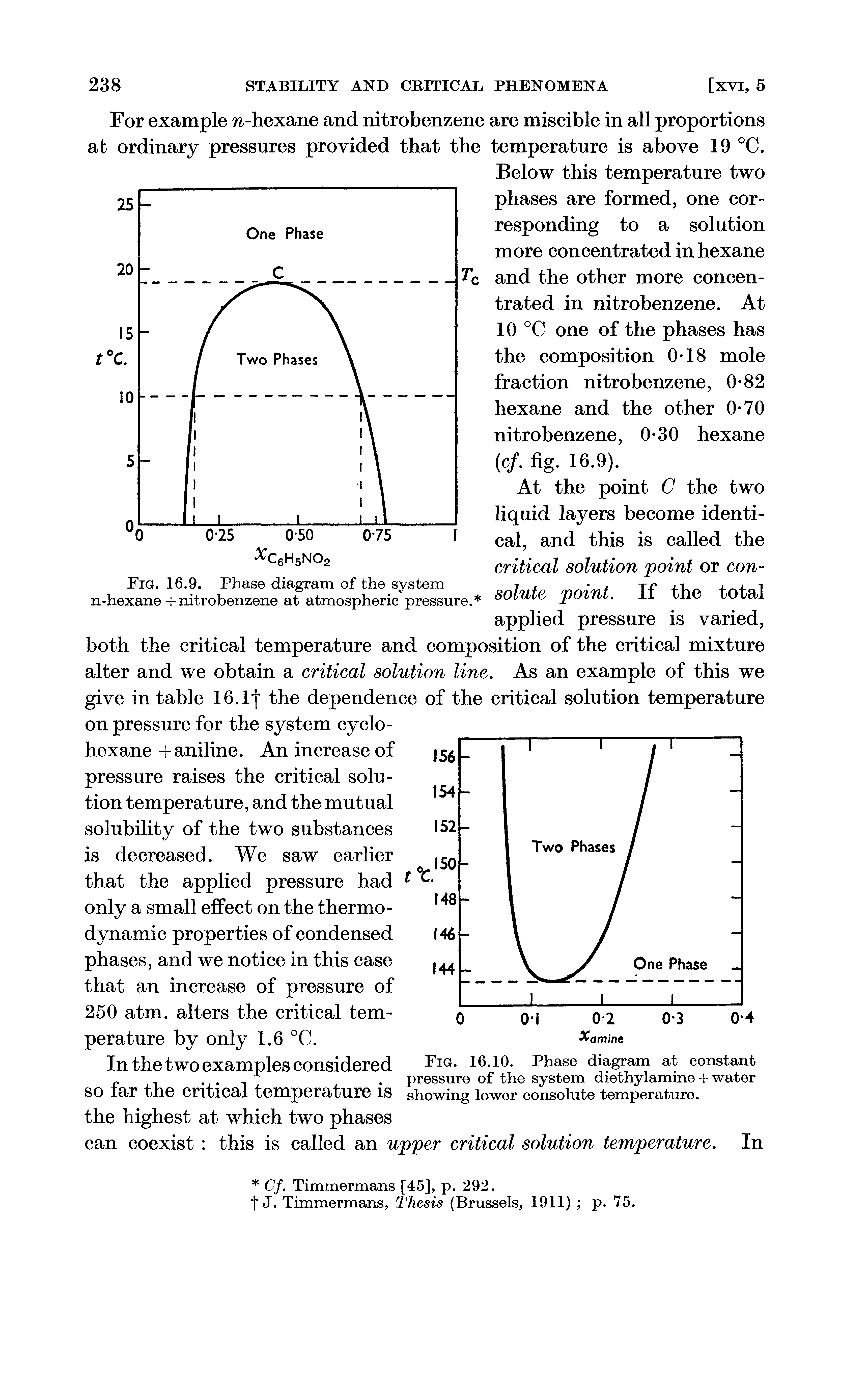 Fig. 16.10. Phase diagram at constant pressure of the system diethylamine + water...