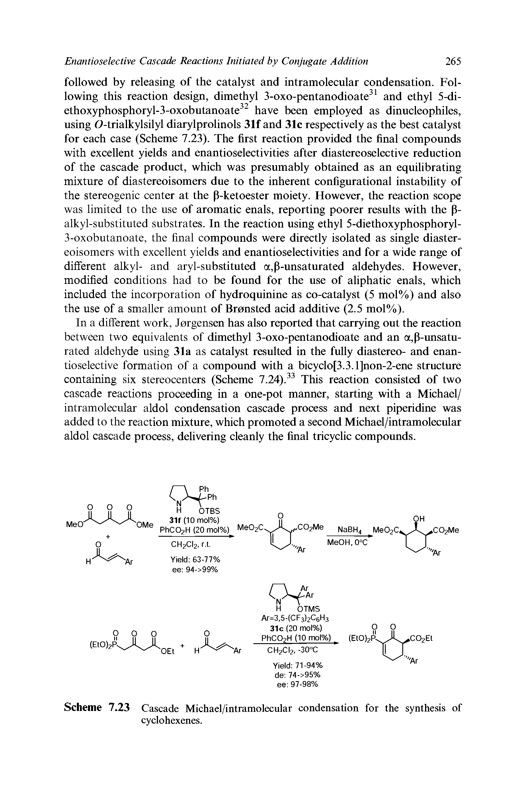 Scheme 7.23 Cascade Michael/intramolecular condensation for the synthesis of cyclohexenes.