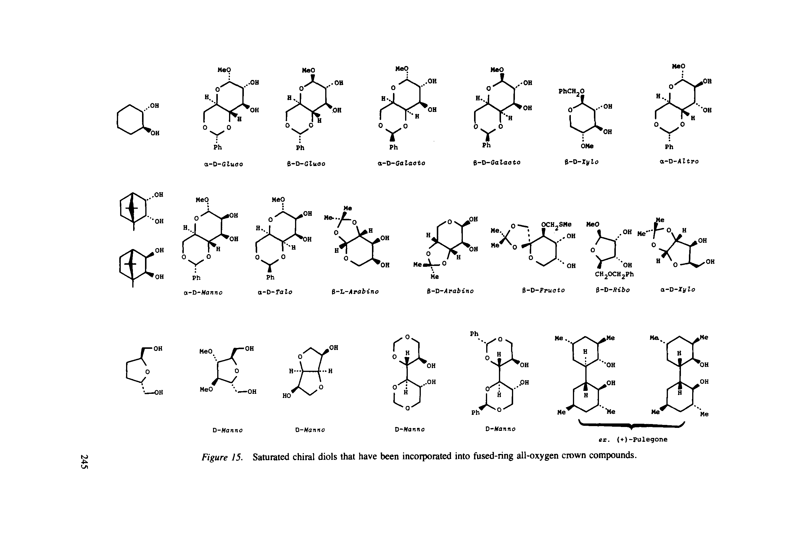 Figure 15. Saturated chiral diols that have been incorporated into fused-ring ail-oxygen crown compounds.