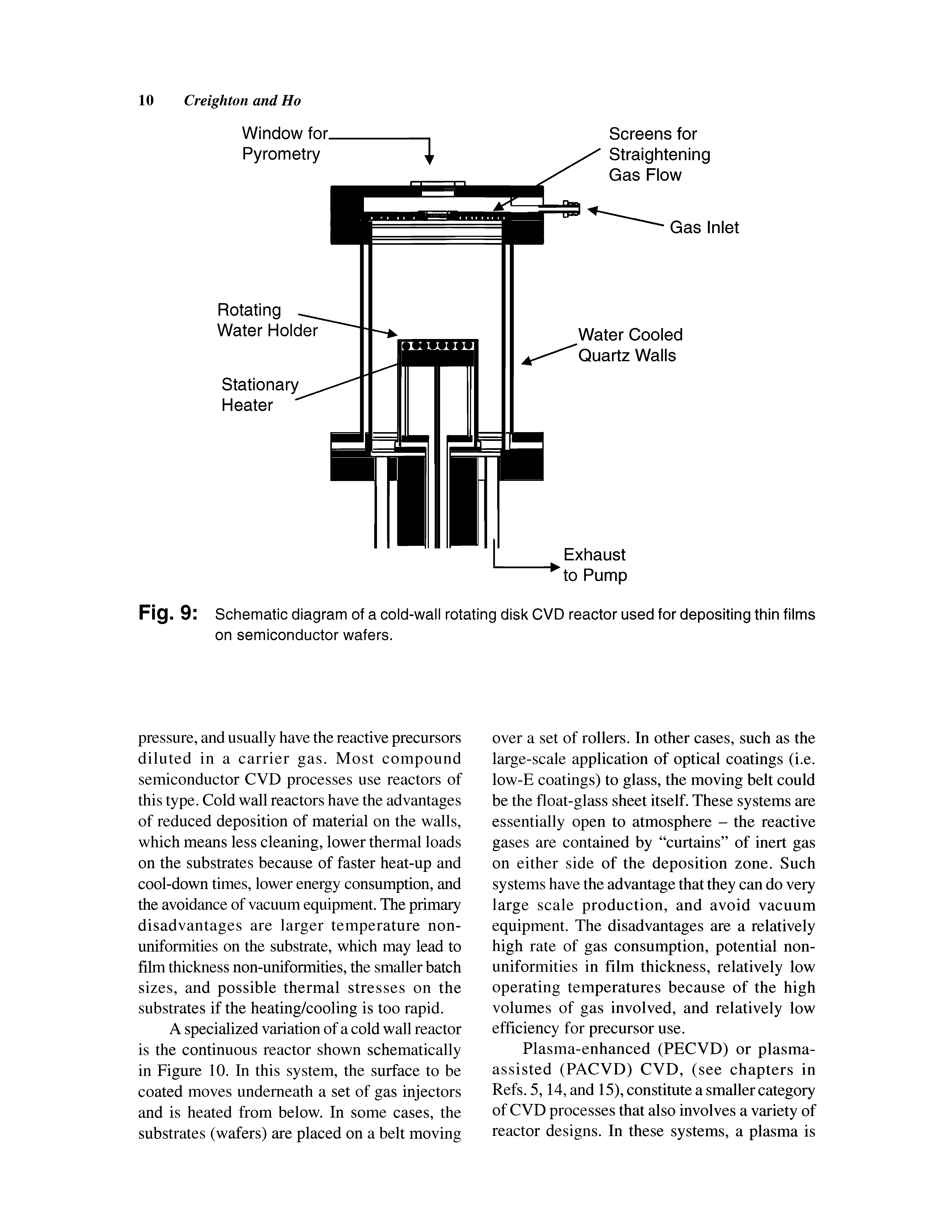 Fig. 9 Schematic diagram of a cold-wall rotating disk CVD reactor used for depositing thin films on semiconductor wafers.