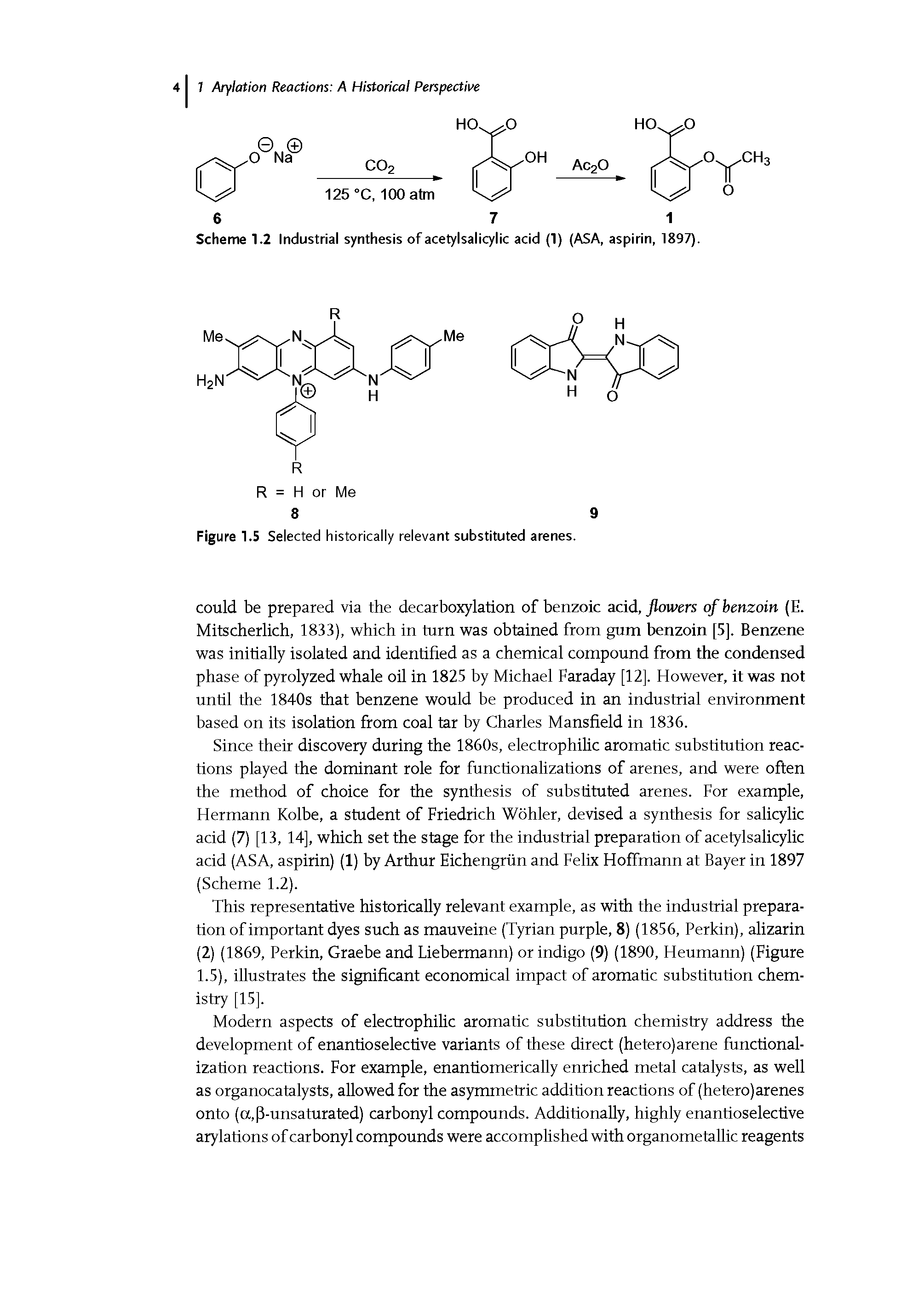 Scheme 1.2 Industrial synthesis of acetylsalicylic acid (1) (ASA, aspirin, 1897)...