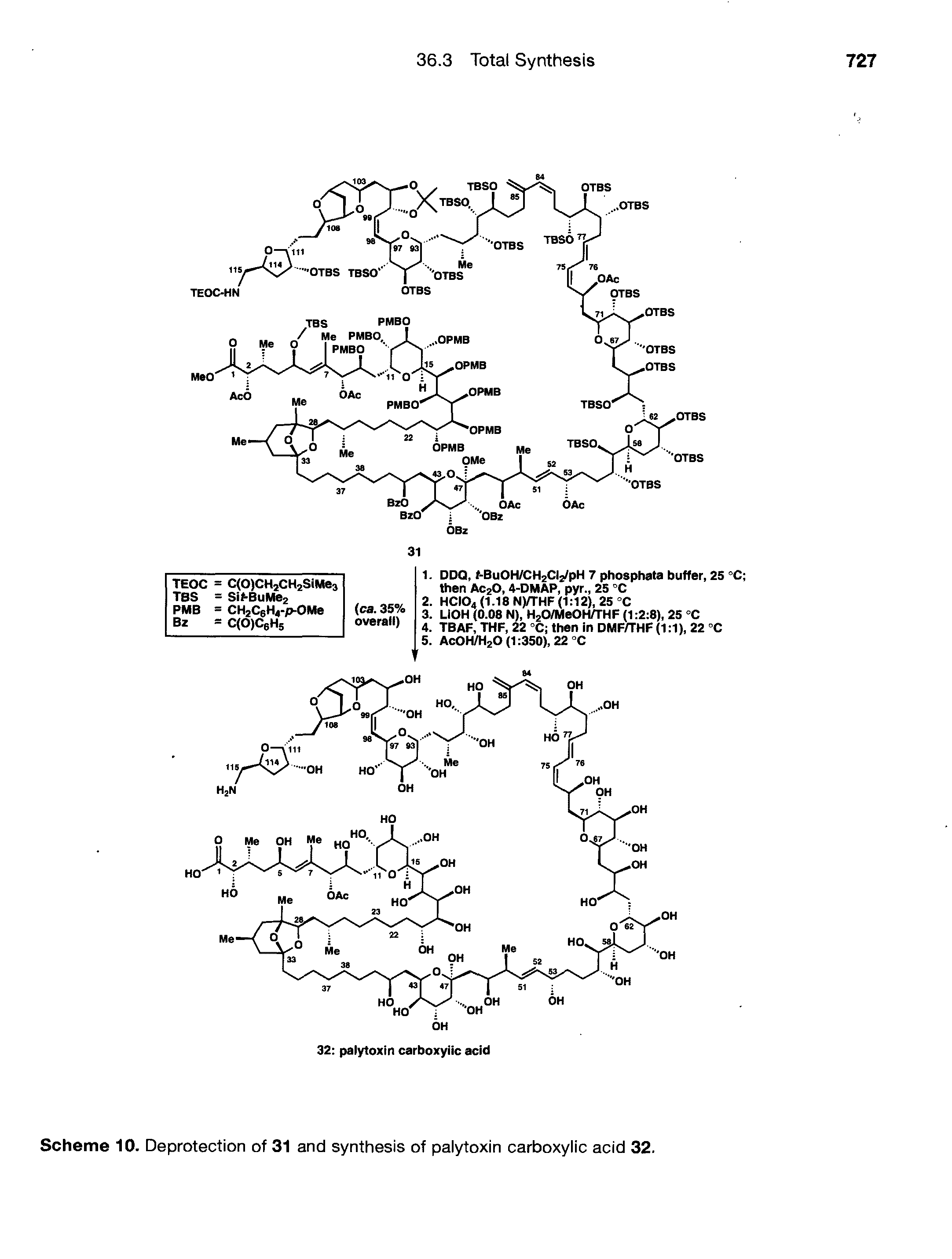 Scheme 10. Deprotection of 31 and synthesis of palytoxin carboxylic acid 32.