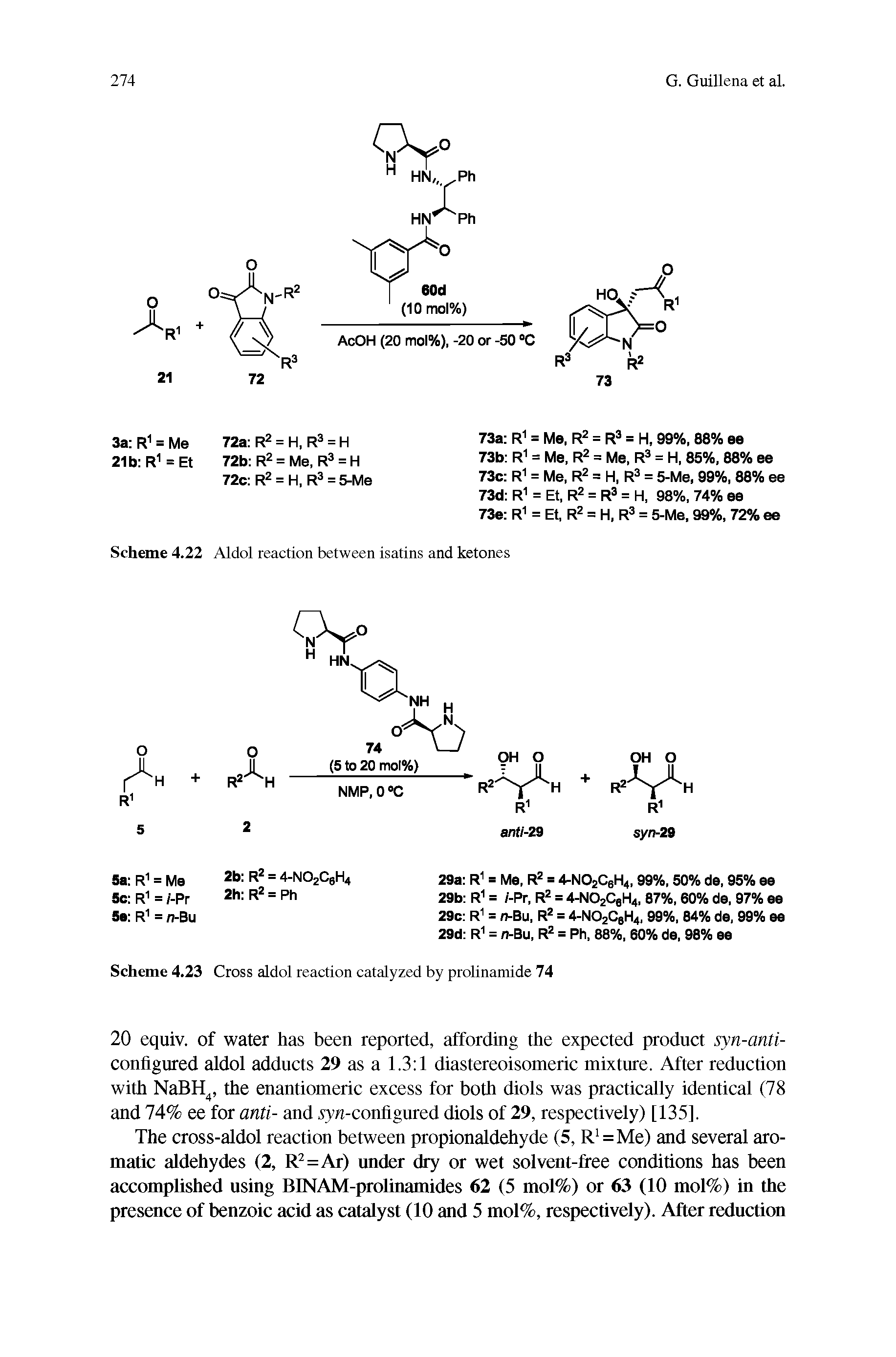 Scheme 4.23 Cross aldol reaction catalyzed by prolinamide 74...