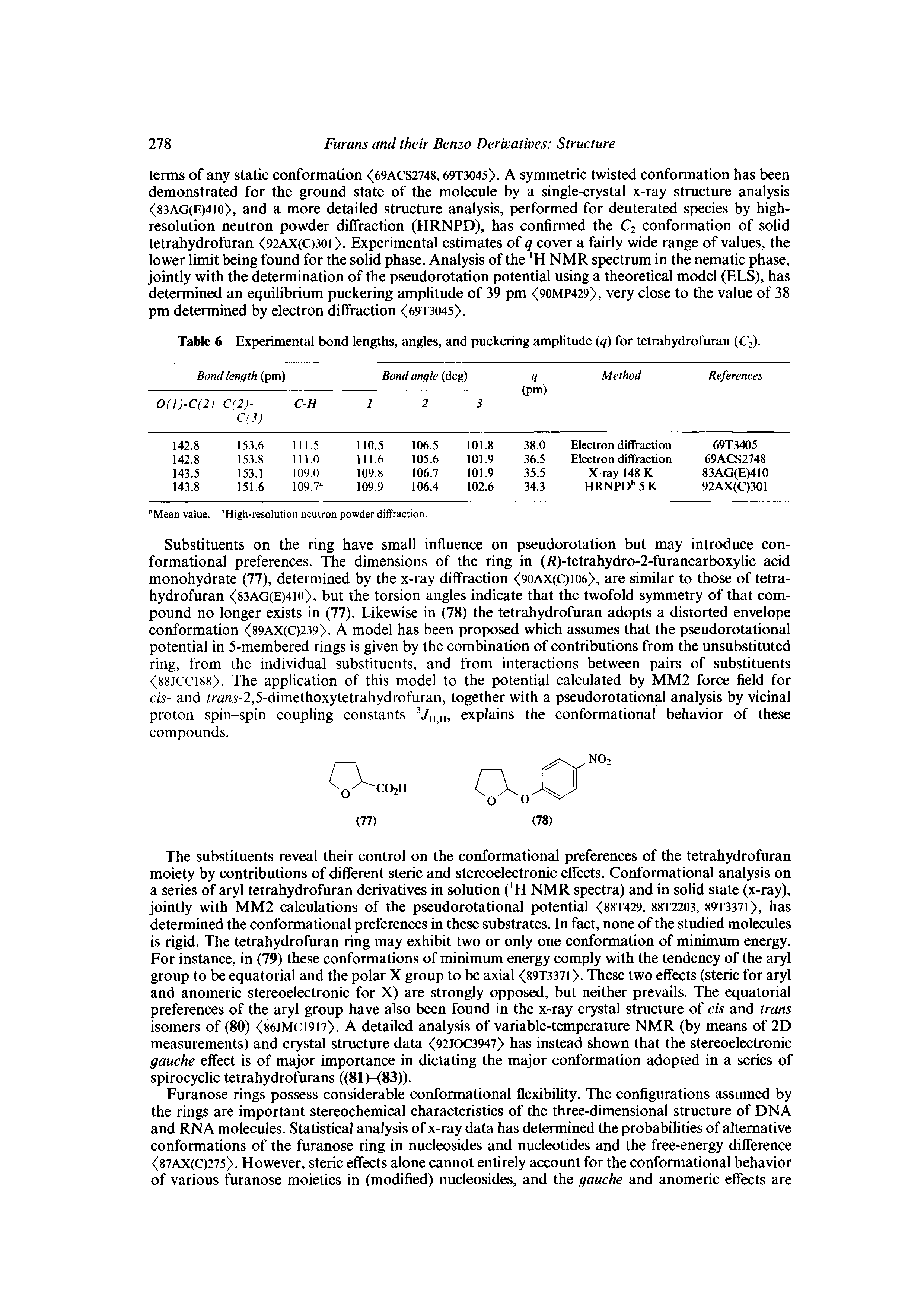 Table 6 Experimental bond lengths, angles, and puckering amplitude q) for tetrahydrofuran (C2).