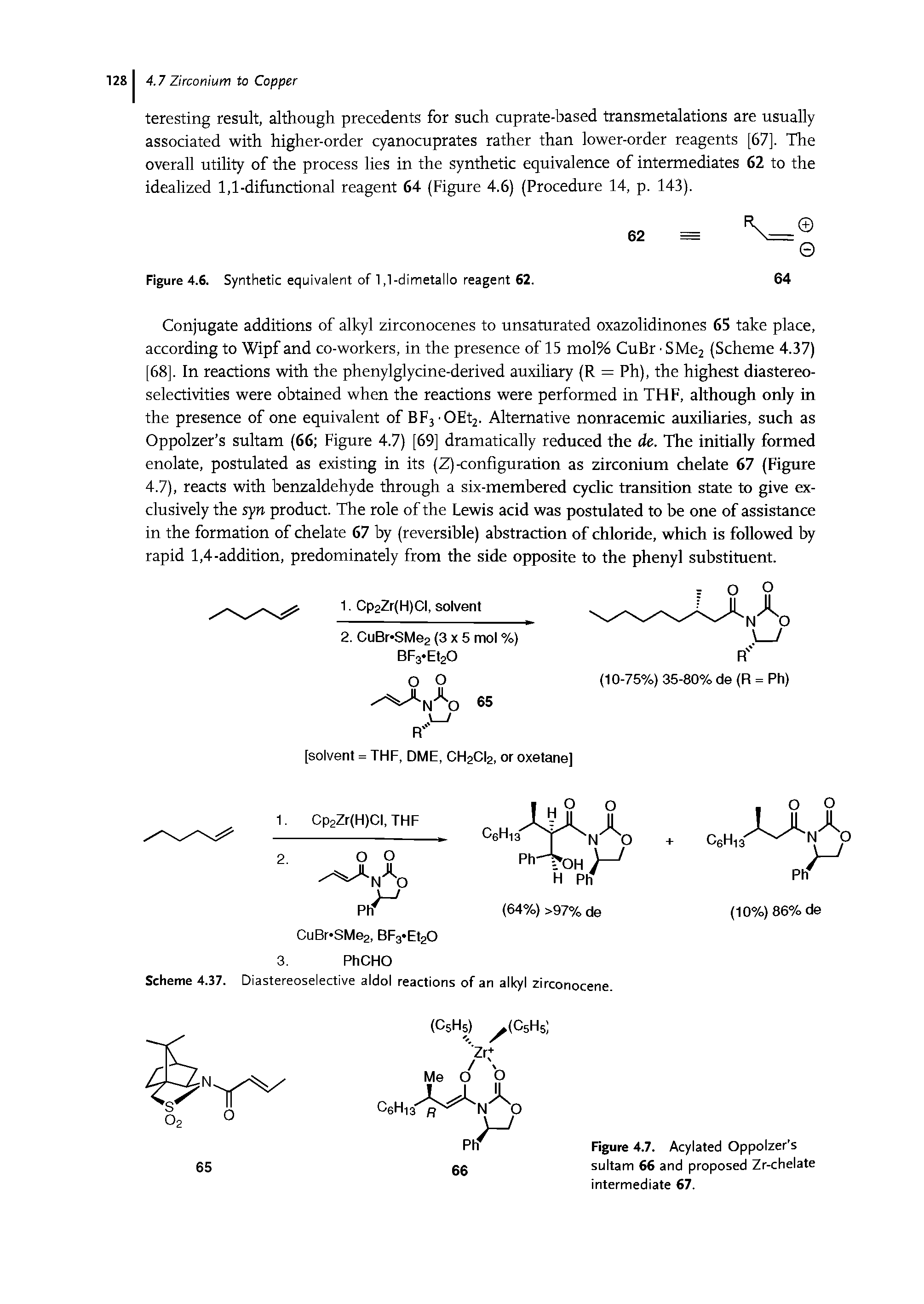Scheme 4.37. Diastereoselective aldol reactions of an alkyl zirconocene.