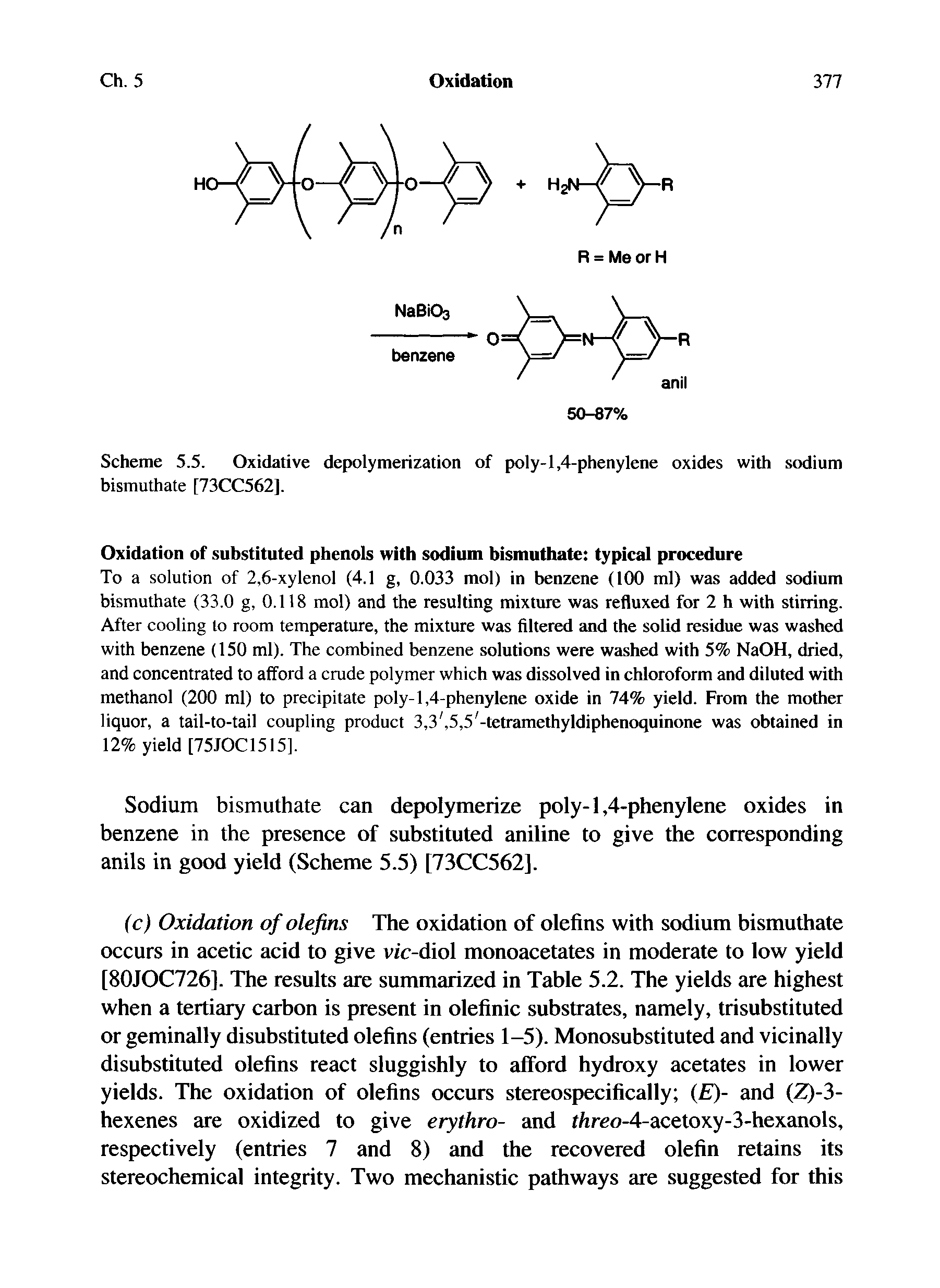 Scheme 5.5. Oxidative depolymerization of poly-l,4-phenylene oxides with sodium bismuthate [73CC562].