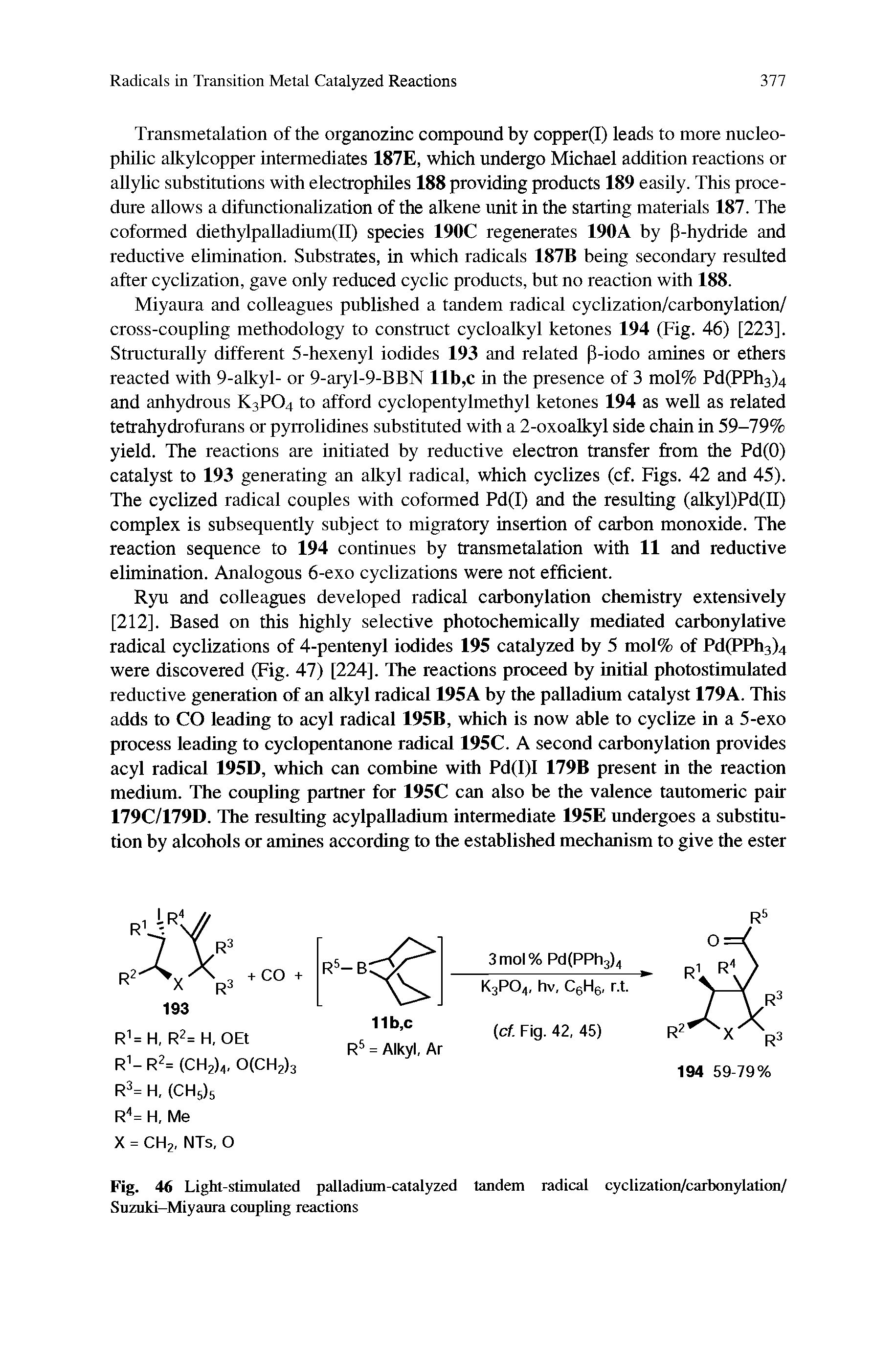 Fig. 46 Light-stimulated palladium-catalyzed tandem radical cyclization/carbonylation/ Suzuki-Miyaura coupling reactions...