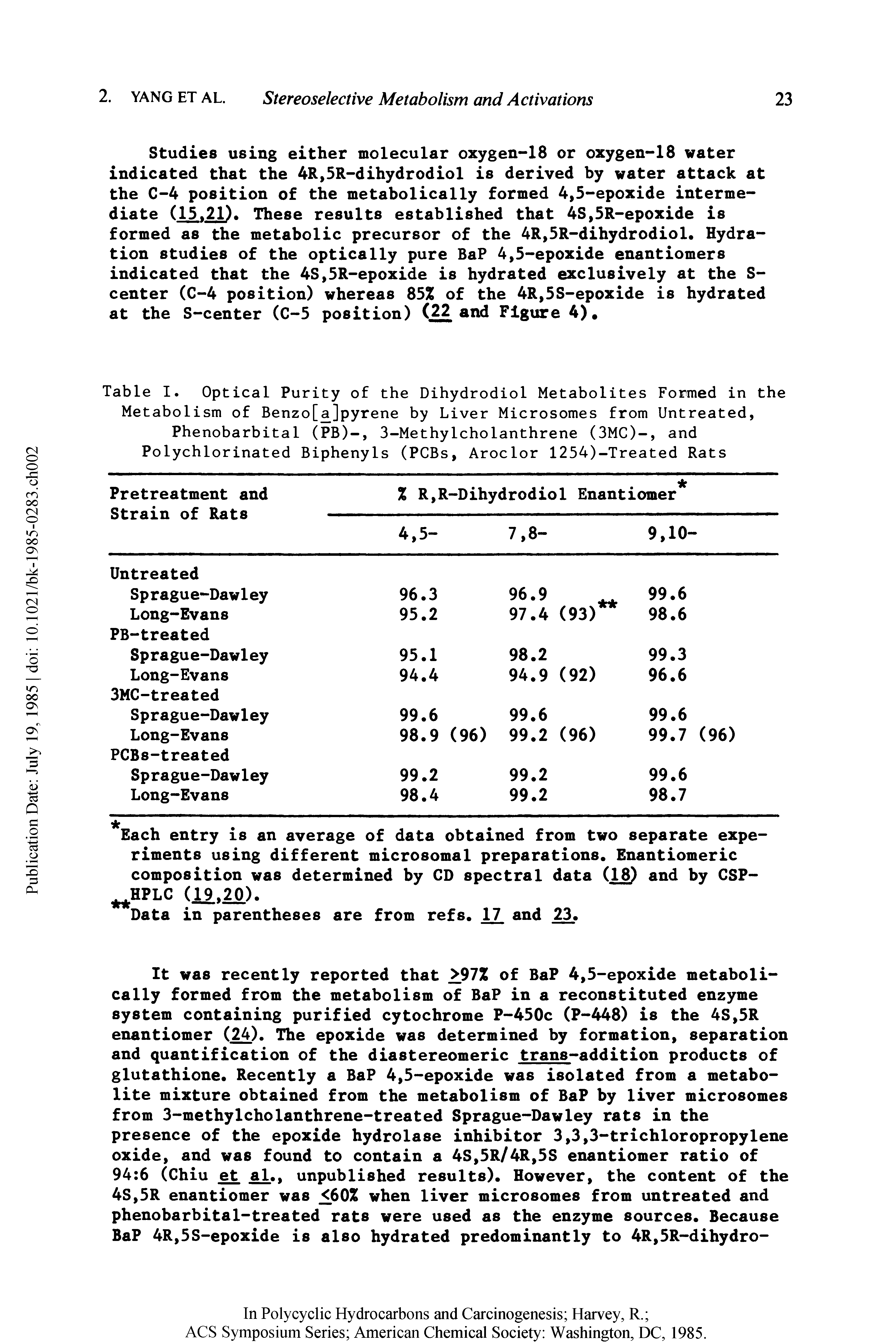 Table I. Optical Purity of the Dihydrodiol Metabolites Formed in the Metabolism of Benzo[a]pyrene by Liver Microsomes from Untreated, Phenobarbital (PB)-, 3-Methylcholanthrene (3MC)-, and Polychlorinated Biphenyls (PCBs, Aroclor 1254)-Treated Rats...