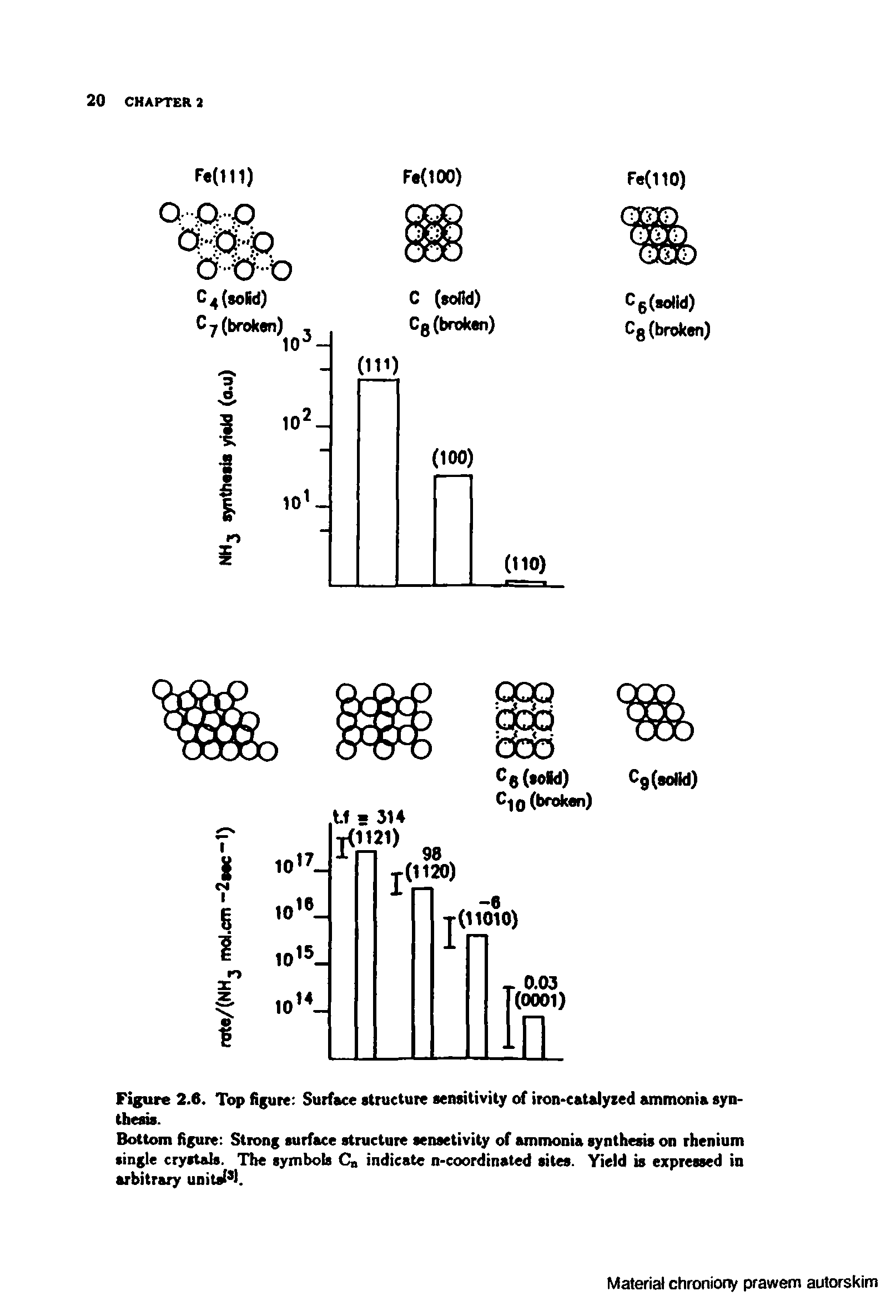 Figure 2.6. Top figure Surface structure sensitivity of iron catalysed ammonia synthesis.