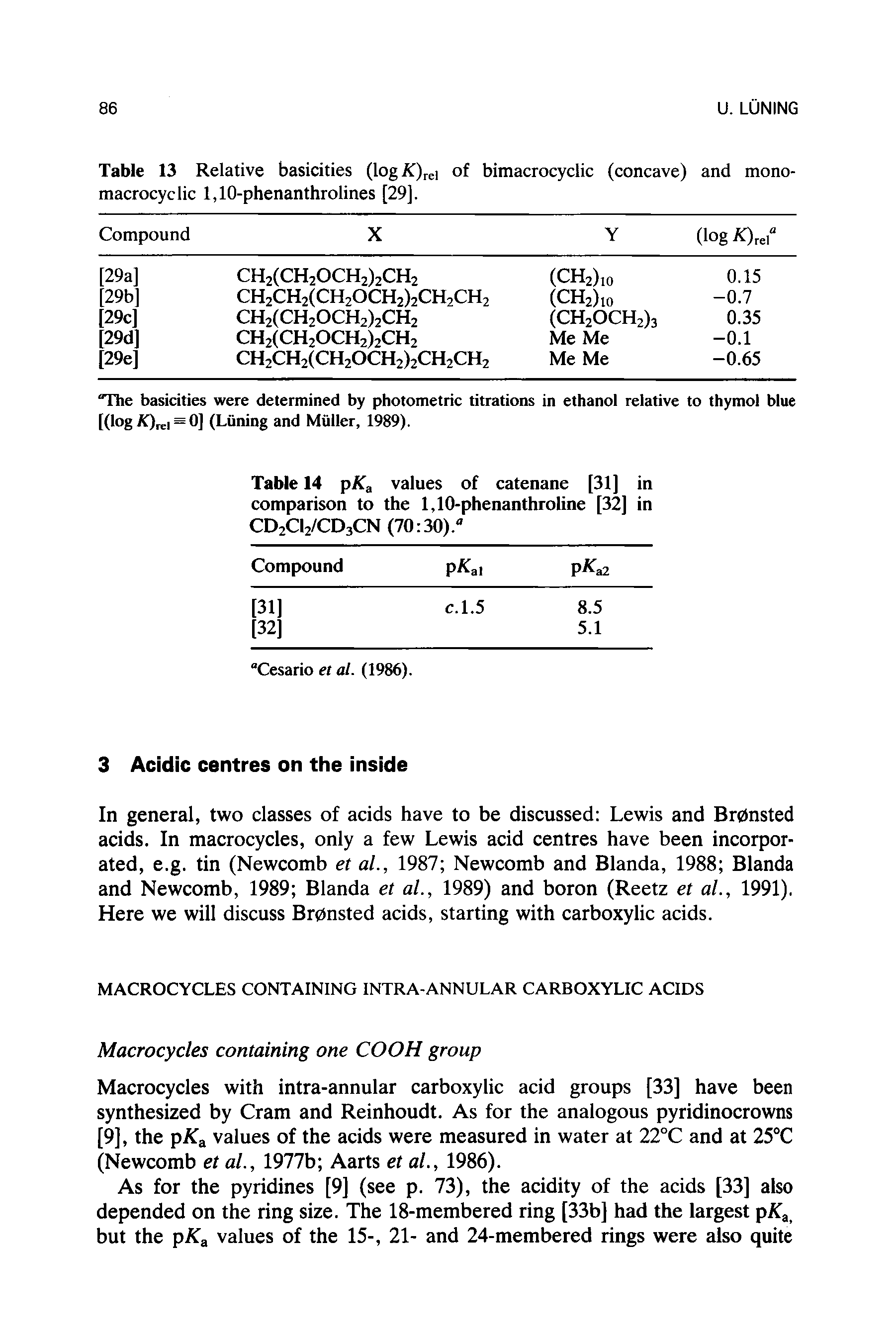 Table 13 Relative basicities (log )rei of bimacrocyclic (concave) and mono-macrocyclic 1,10-phenanthrolines [29].