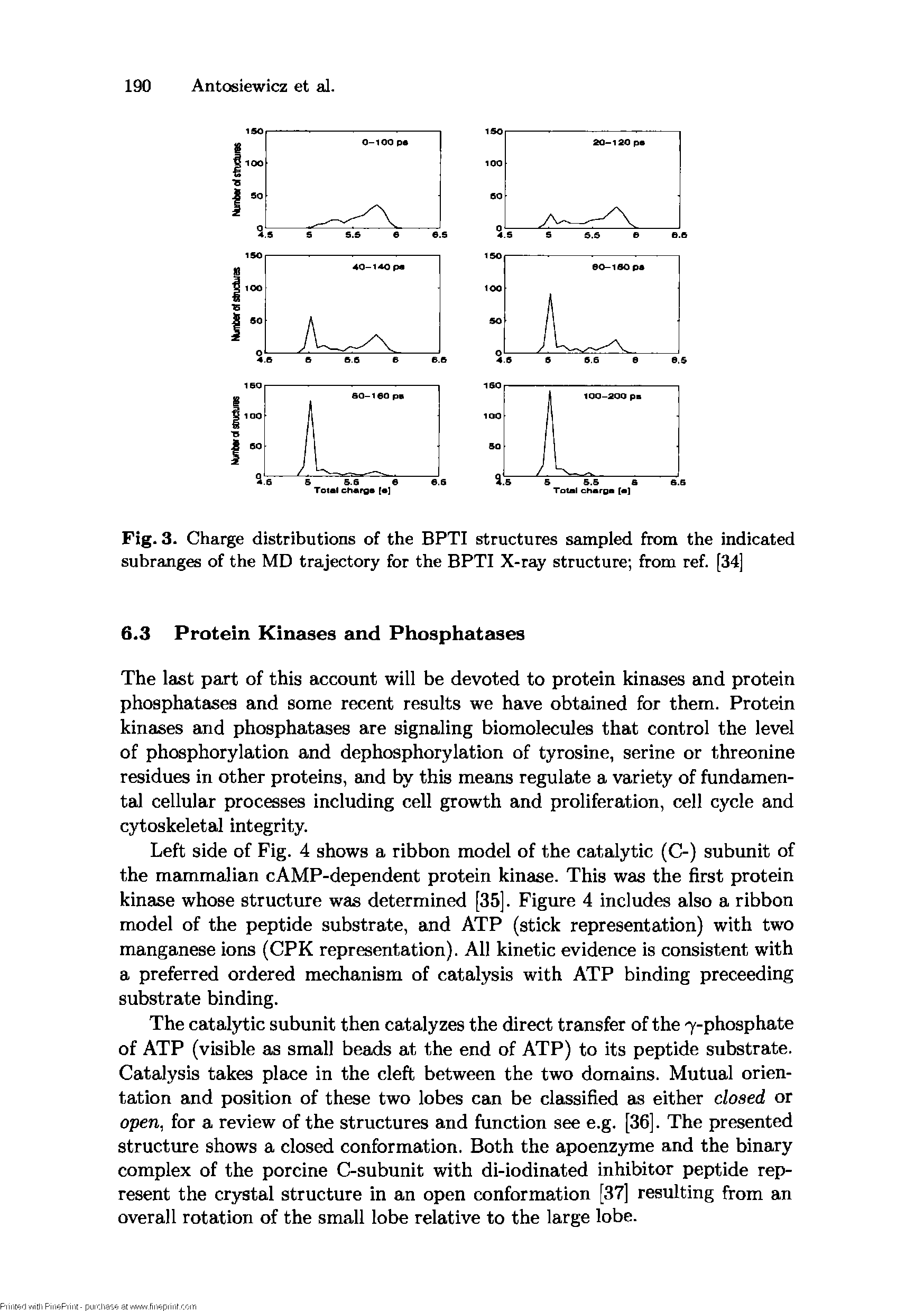 Fig. 3. Charge distributions of the BPTI structures sampled from the indicated subranges of the MD trajectory for the BPTI X-ray structure from ref. [34]...