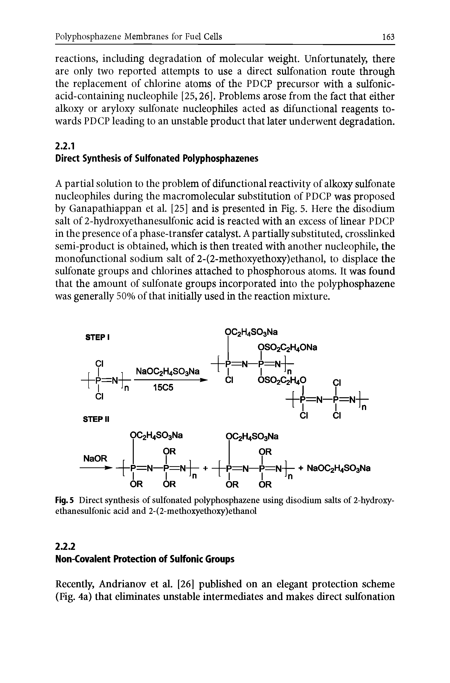 Fig. 5 Direct synthesis of suifonated polyphosphazene using disodium salts of 2-hydroxyethanesulfonic acid and 2-(2-methoxyethoxy)ethanol...