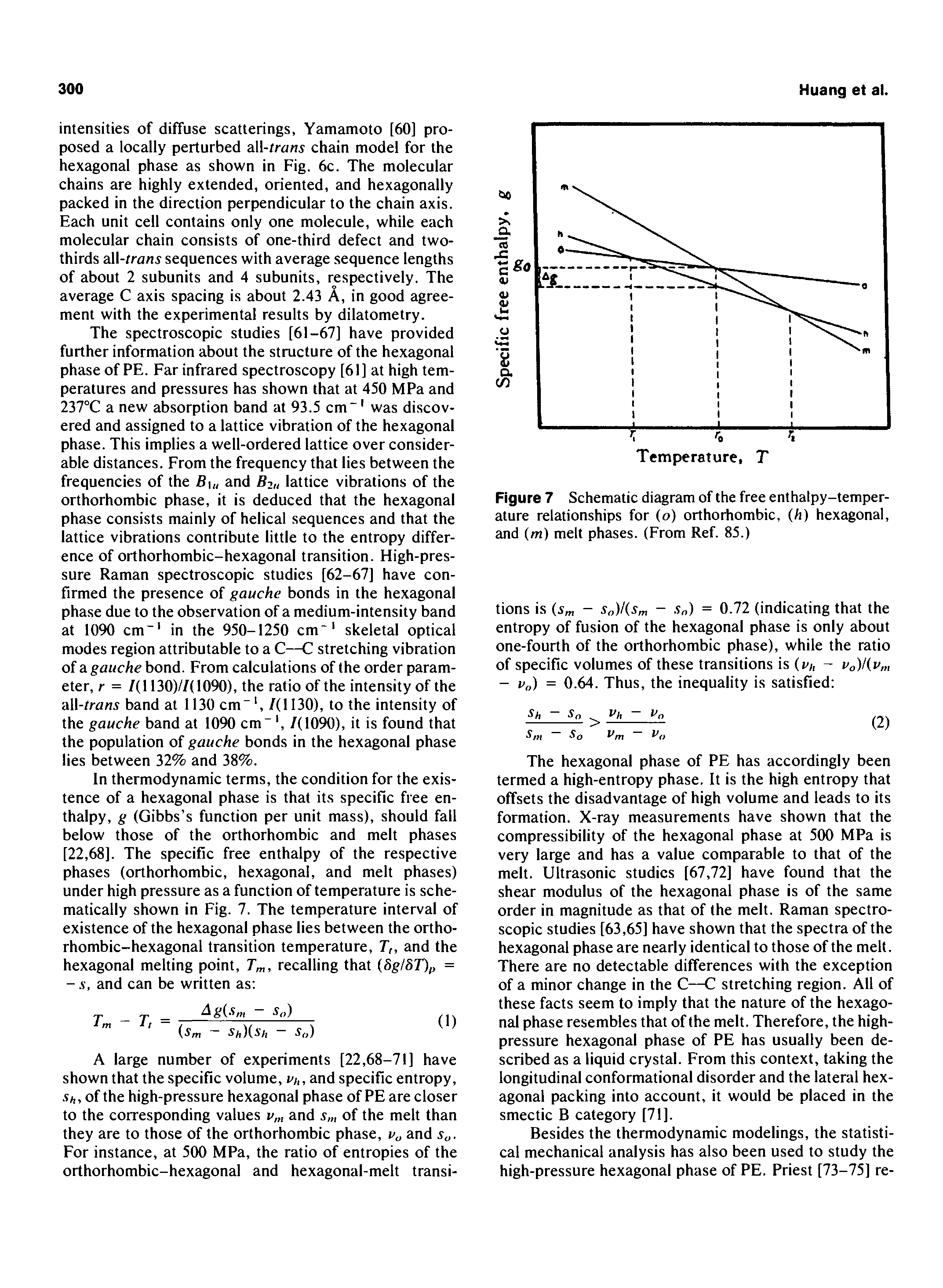 Figure 7 Schematic diagram of the free enthalpy-temperature relationships for (o) orthorhombic, (h) hexagonal, and (m) melt phases. (From Ref. 85.)...