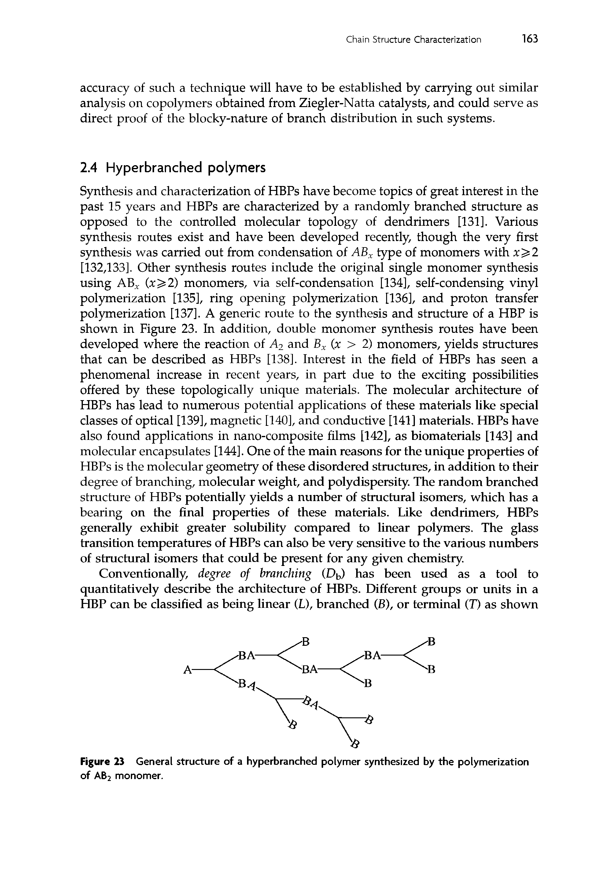 Figure 23 General structure of a hyperbranched polymer synthesized by the polymerization of AB2 monomer.