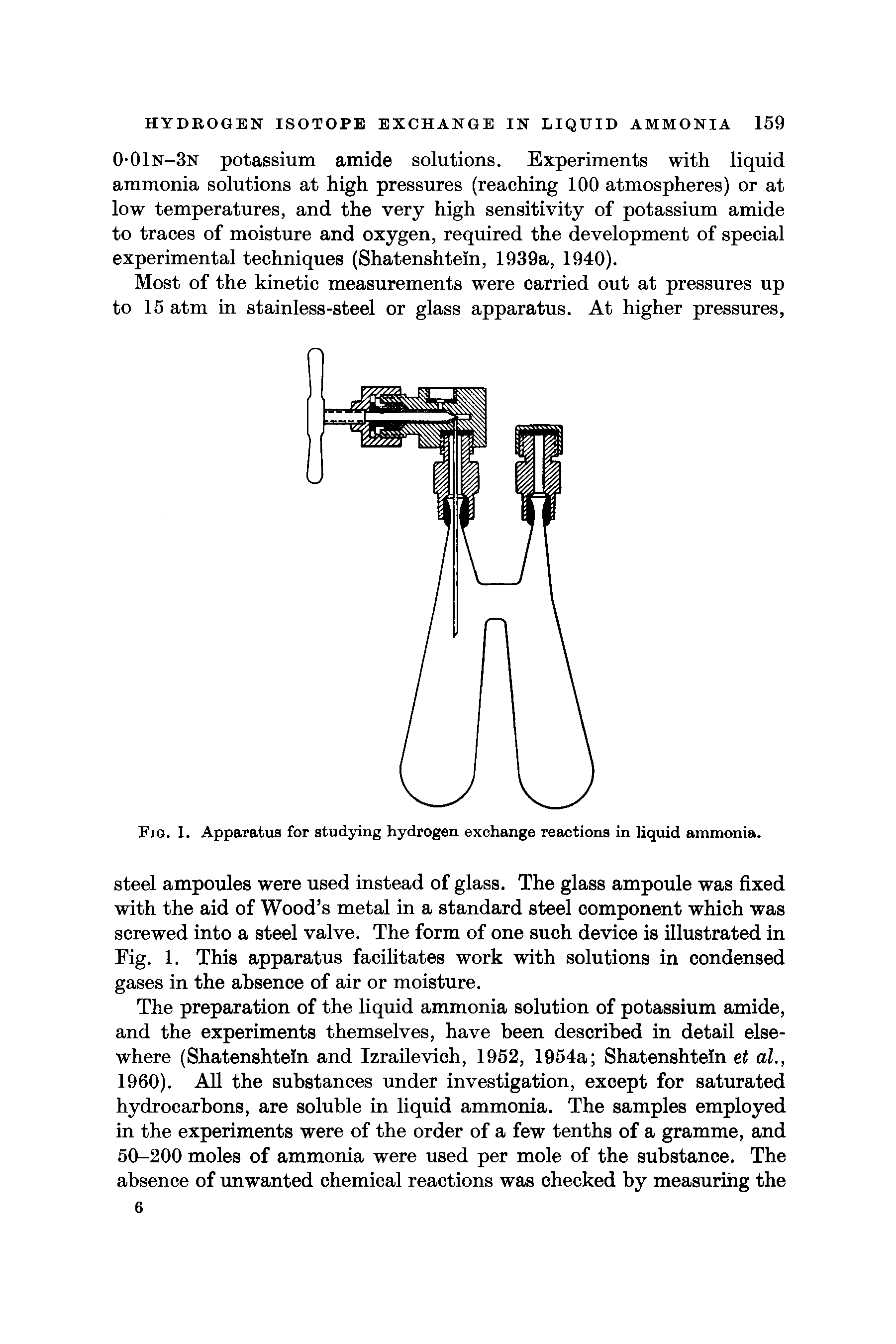 Fig. 1. Apparatus for studying hydrogen exchange reactions in liquid ammonia.