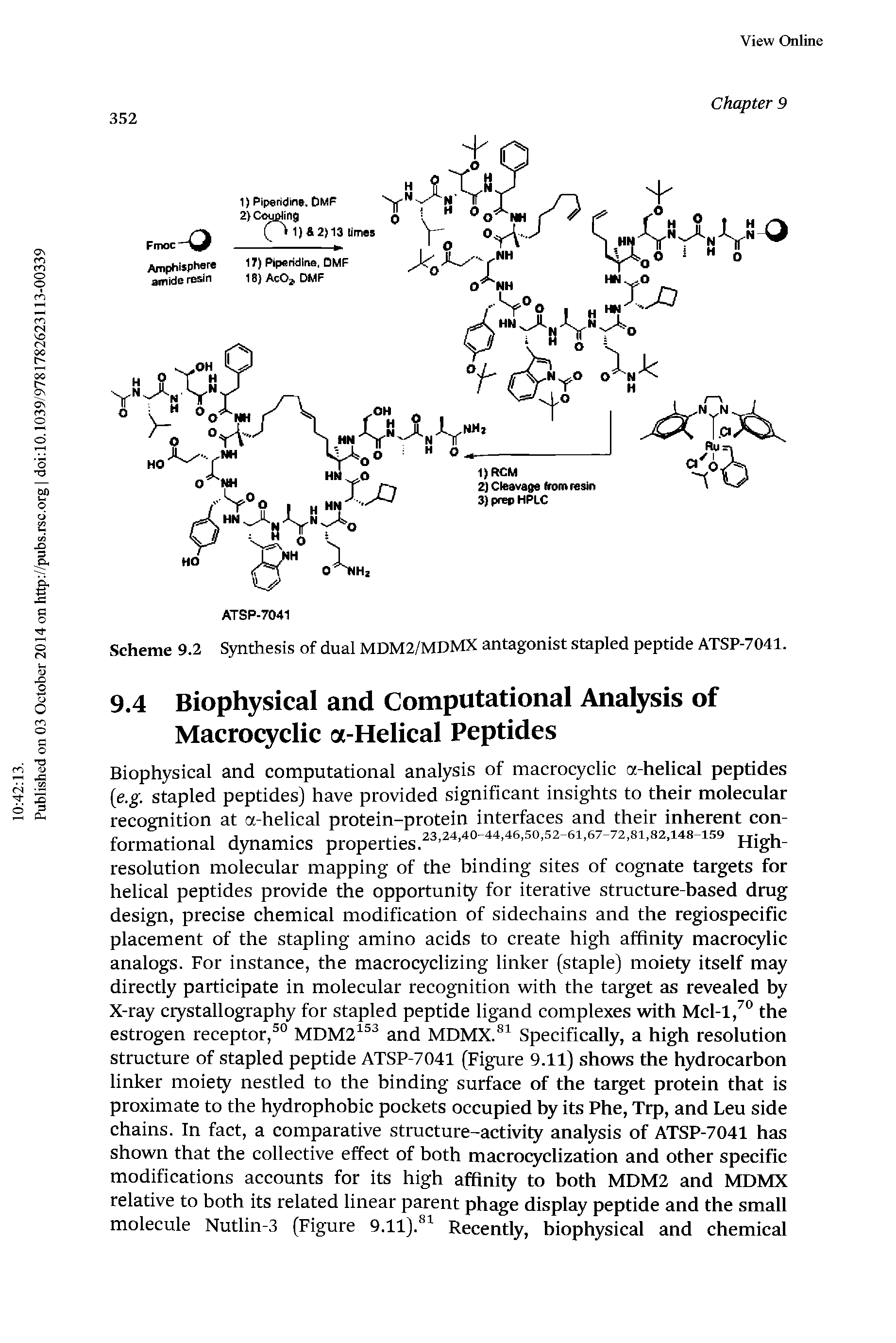 Scheme 9.2 Synthesis of dual MDM2/MDMX antagonist stapled peptide ATSP-7041.