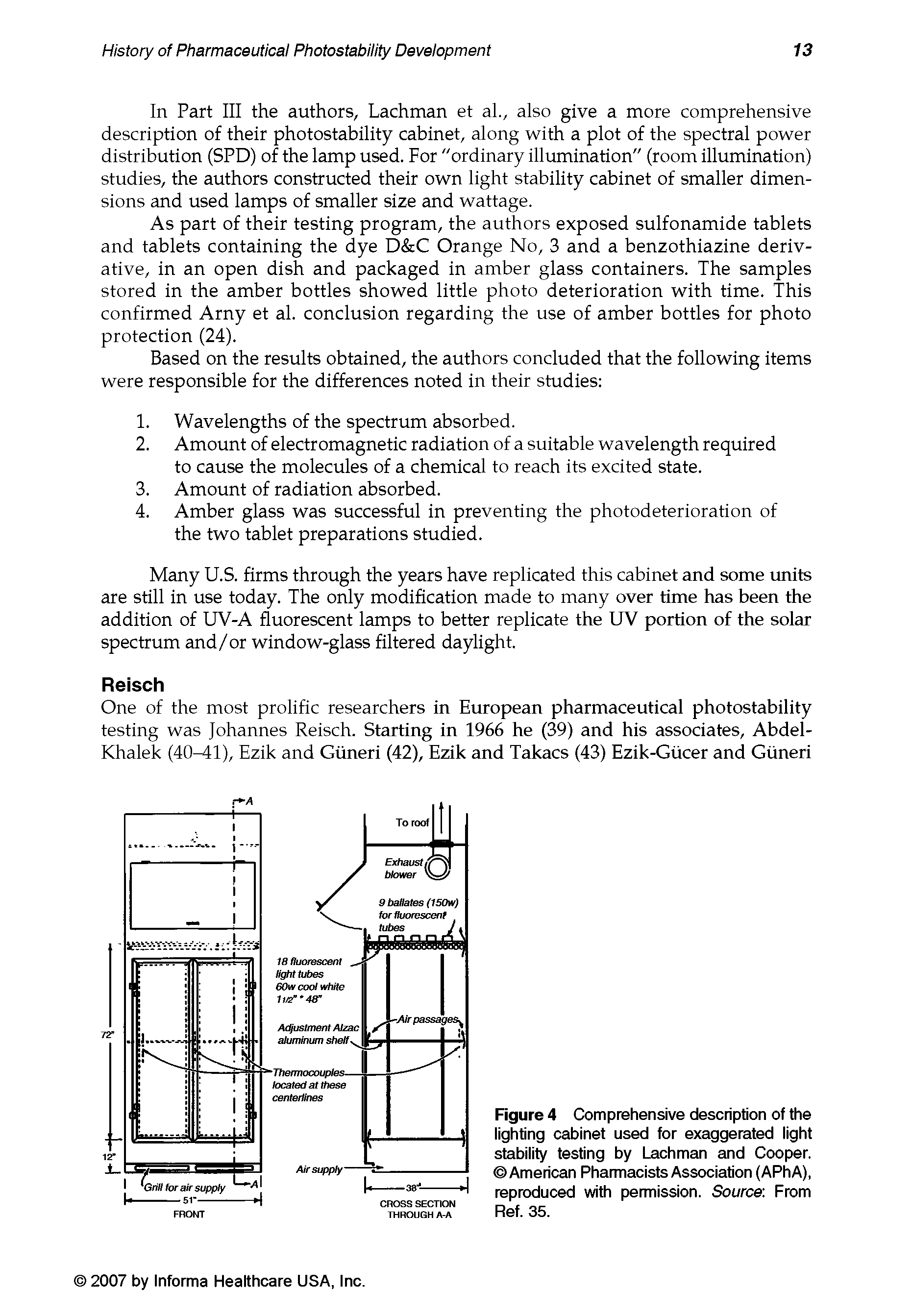 Figure 4 Comprehensive description of the lighting cabinet used for exaggerated light stability testing by Lachman and Cooper. American Pharmacists Association (APhA), reproduced with permission. Source From Ref. 35.