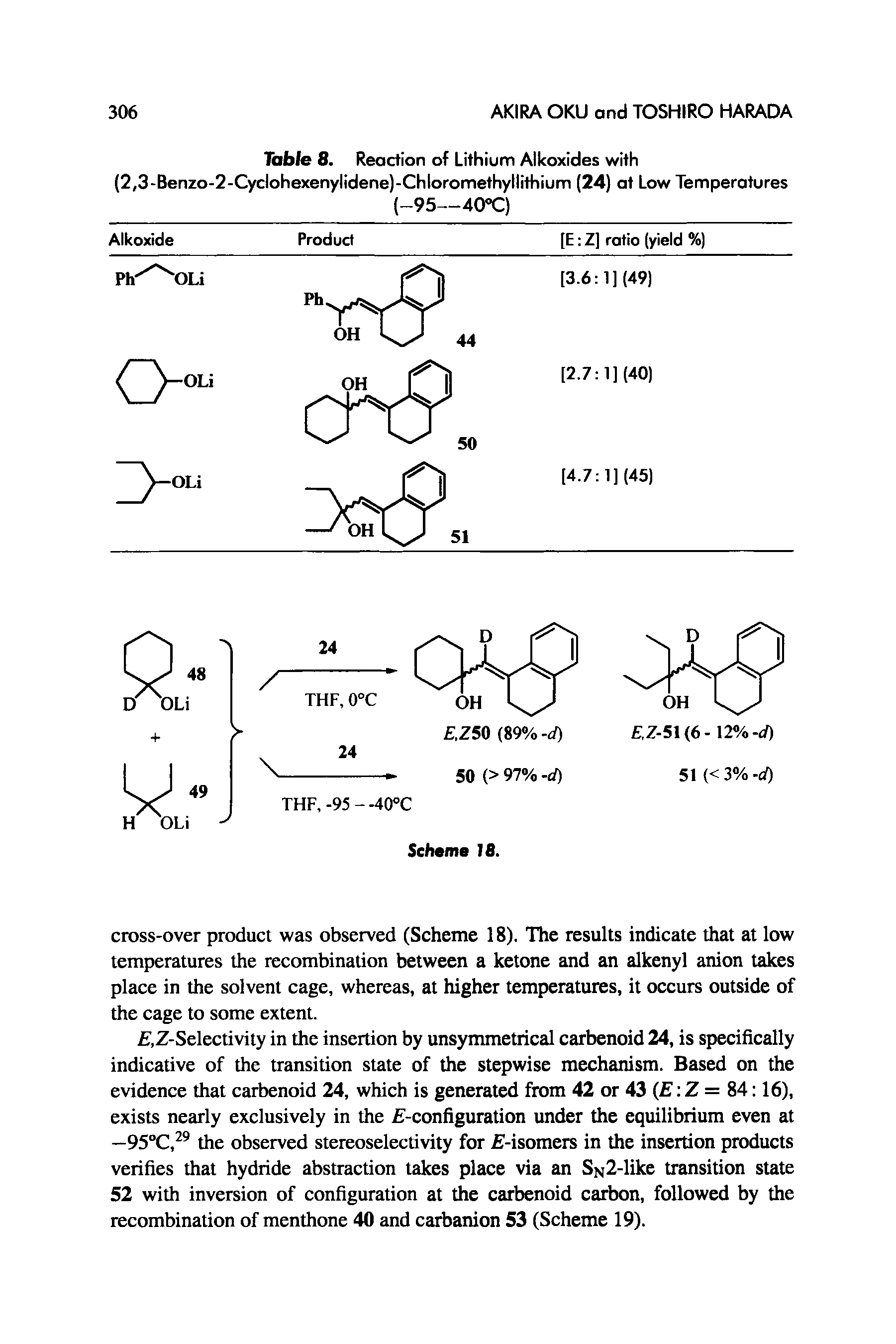 Table 8. Reaction of Lithium Alkoxides with (2(3-Benzo-2-Cydohexenylidene)-Chloromethyllithium (24) at Low Temperatures...