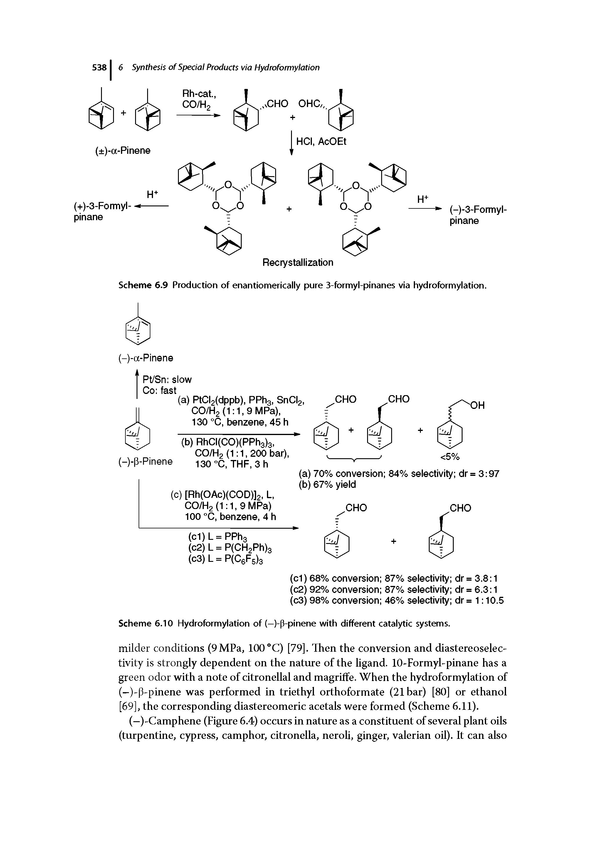Scheme 6.9 Production of enantiomerically pure 3-formyl-pinanes via hydroformylation.