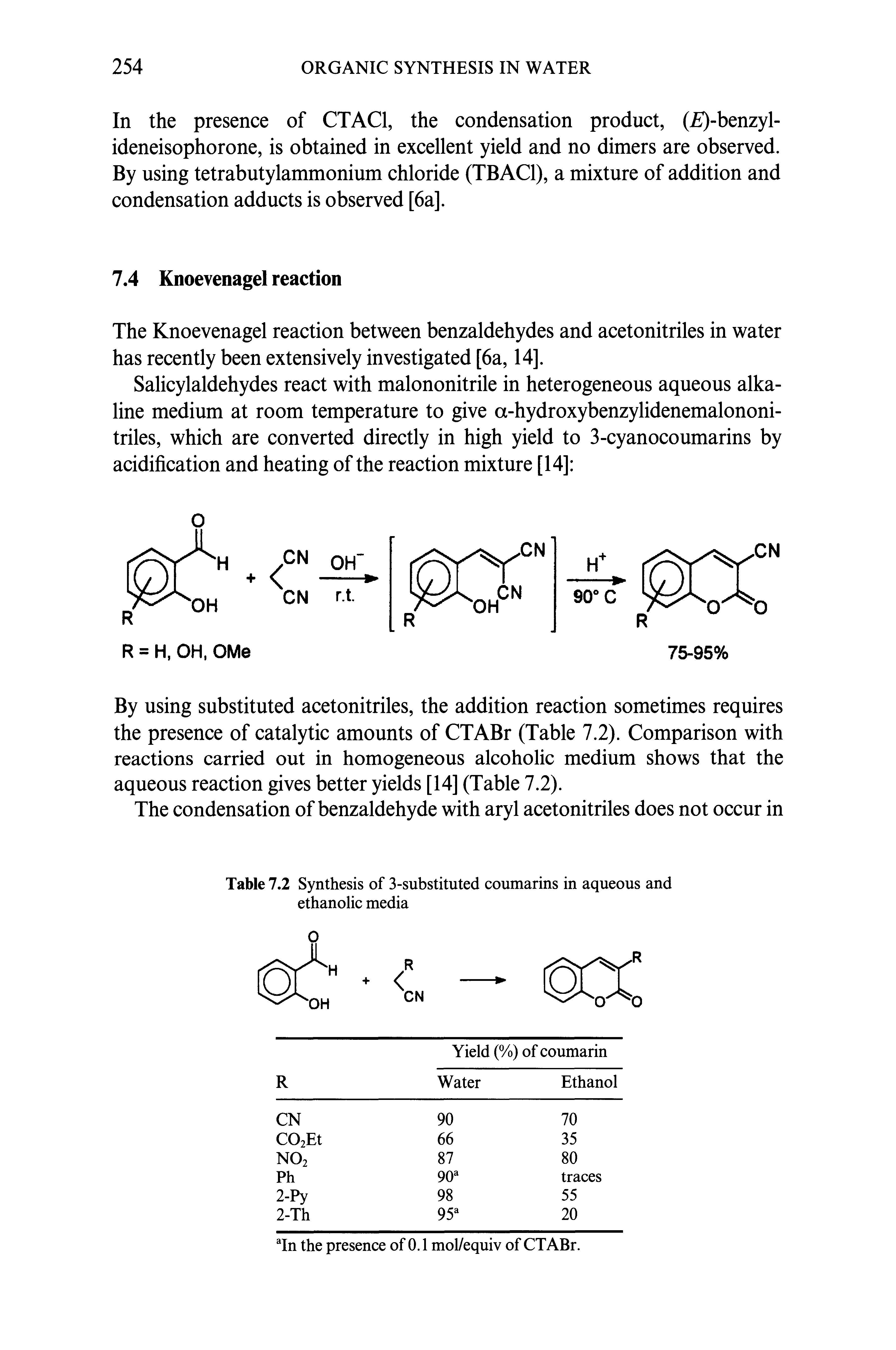 Table 7.2 Synthesis of 3-substituted coumarins in aqueous and ethanolic media...