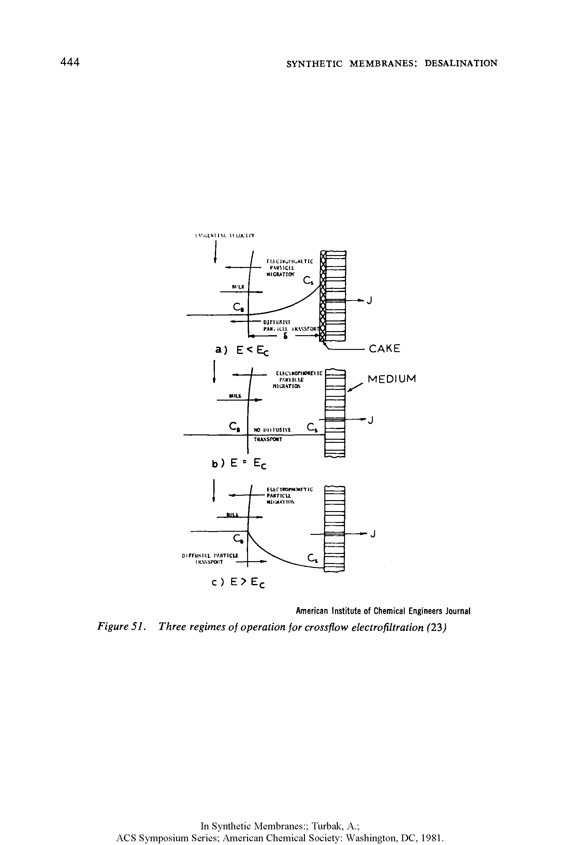 Figure 51. Three regimes of operation for crossflow electrofiltration (23)...